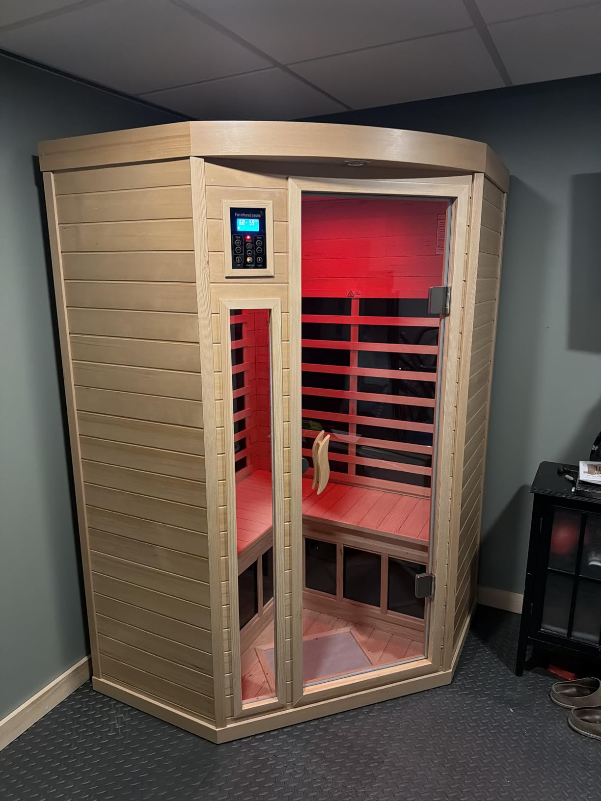 Far Infrared Sauna 1 Person Infrared Sauna Room Canadian Hemlock Wooden Sauna for Home, 1300W Low-EMF Indoor Saunas with Control Panel, Bluetooth Speakers, LED Reading Lamp, Tempered Glass Door customer photo 2