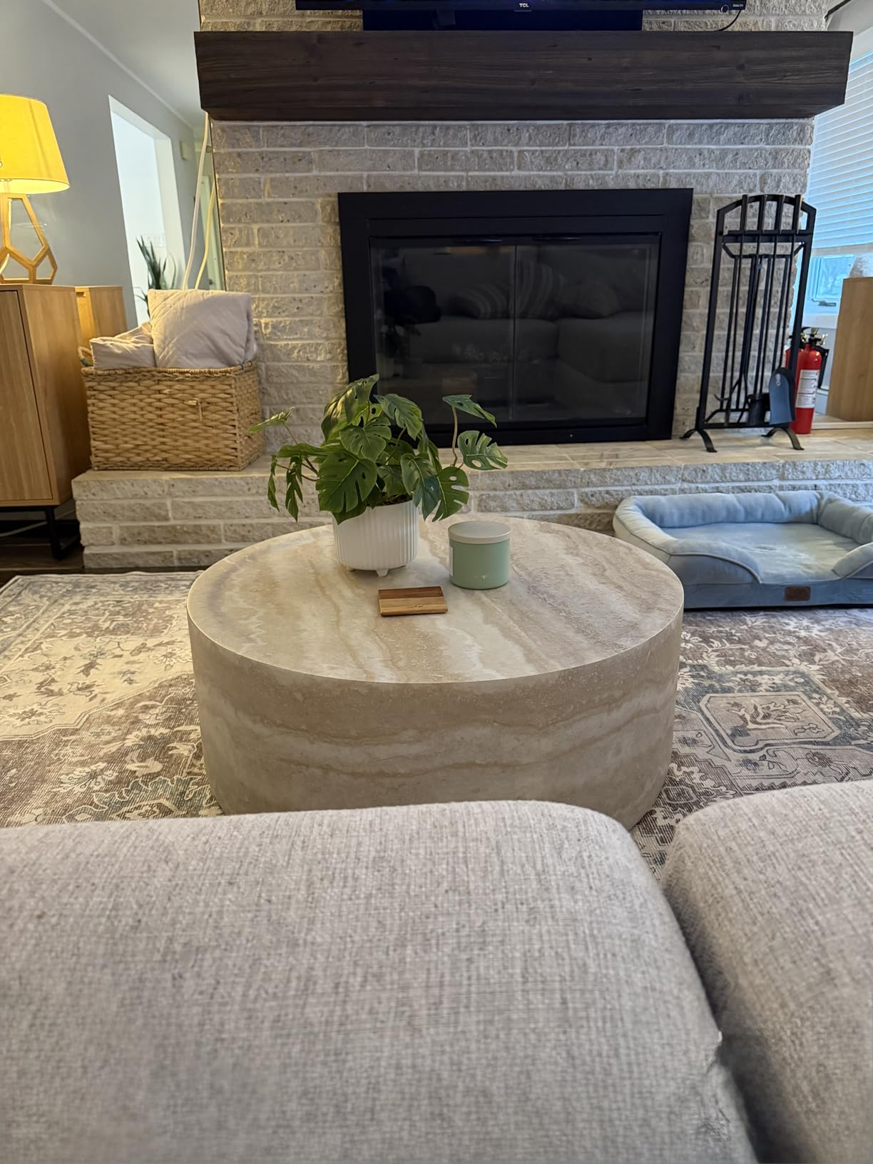 Round Faux Marble Coffee Table, Modern Drum Design, Circle FiberglassCoffee Table, End Table for Living Room, Apartment, No Assembly Required (31.49'' Mars Pattern) customer photo 2