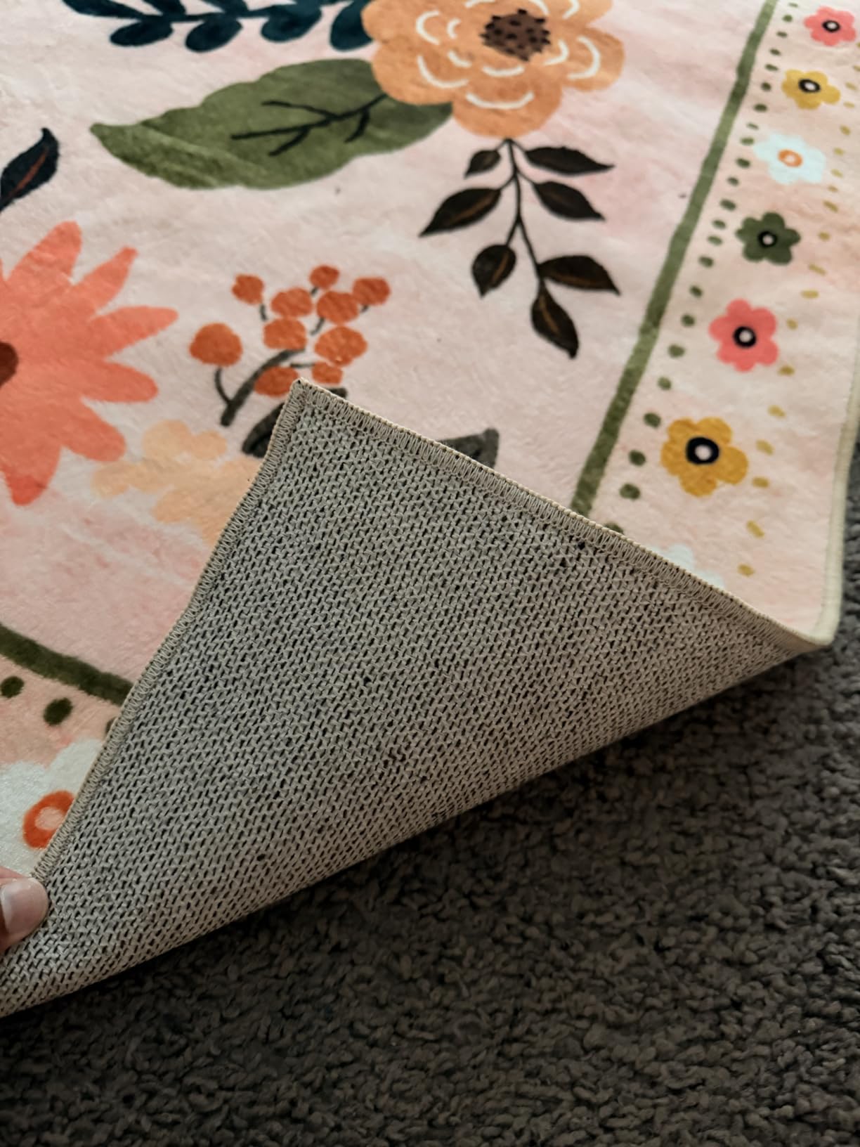 RELEANY Floral Washable 5x7 Area Rugs Black | Flower Carpet Print Boho Cute Non Slip Low Pile for Living Room Bedroom Kitchen Office Entryway Hallway Entrance Farmhouse customer photo 1