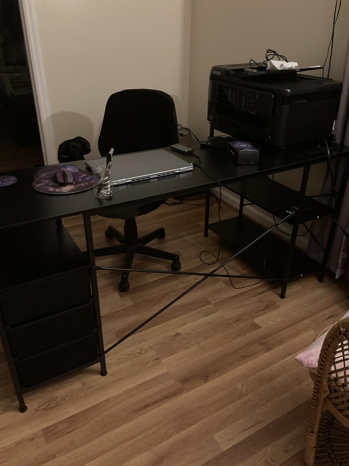 Huuger L Shaped Office Desk with Power Outlets | 47 Inch Computer Desk with 3 Drawers, Shelves, for Gaming, Corner Work, Home Office, Study, Rustic Brown customer photo 1