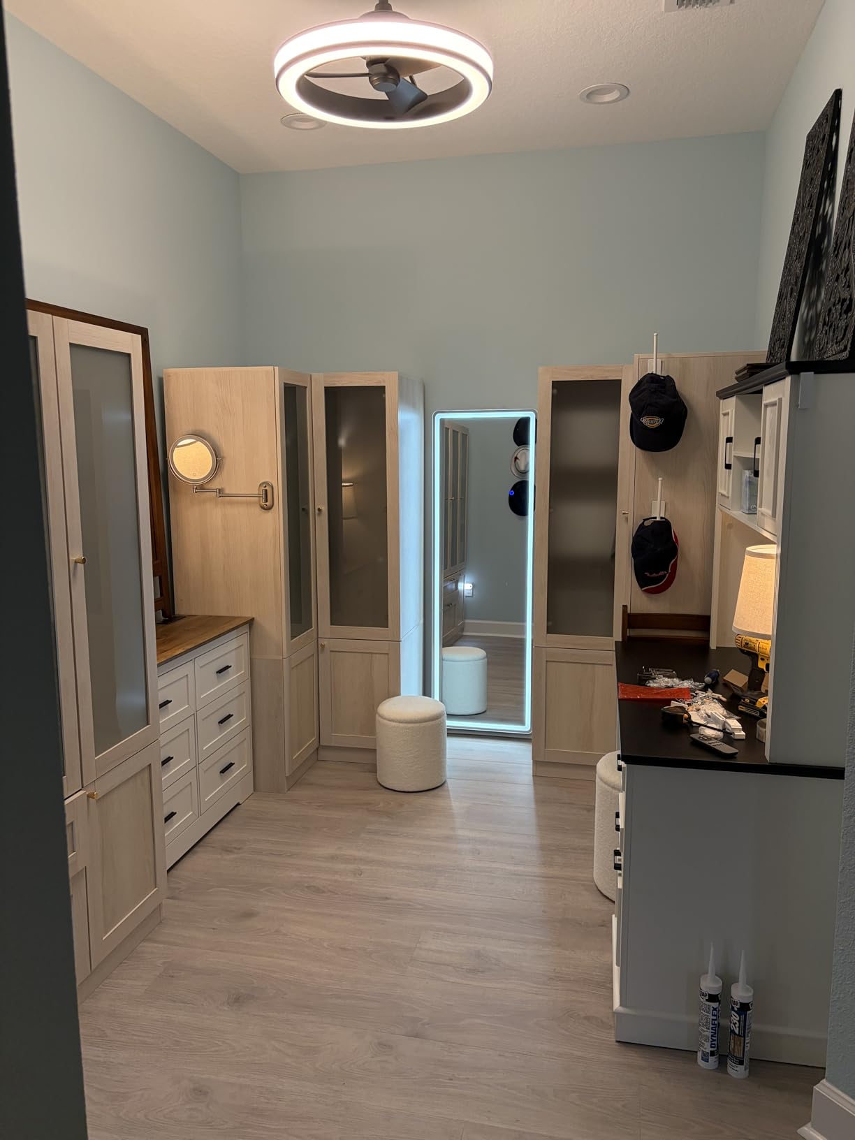 MOUMON Wide Modern Bedroom Armoires with Frosted Glass Doors and Hanging Rod, Tall Wardrobe with Drawers, Large Armoire Wardrobe Closet, Wood Grain 63