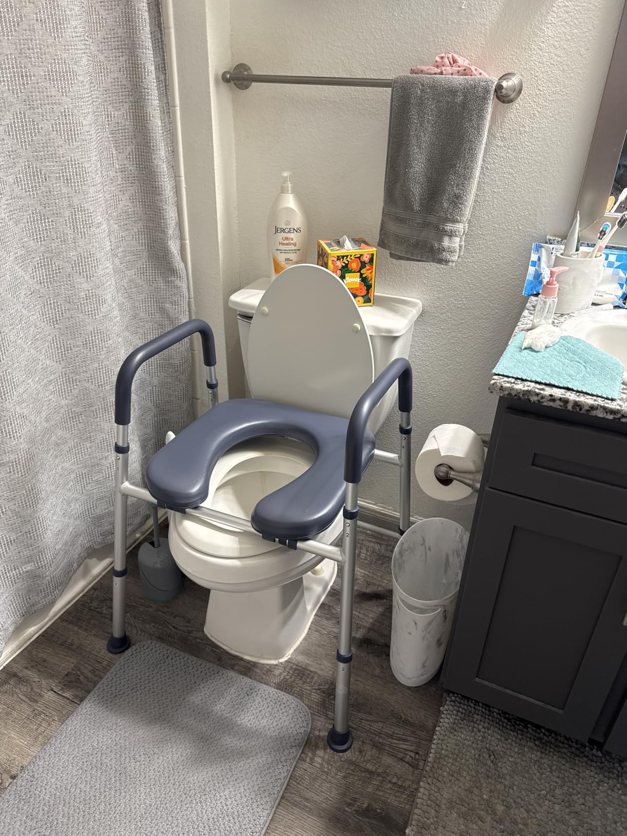 HOMLAND Toilet Seat Risers for Seniors, Raised Toilet Seat with Handles | Elevated Toilet Seat with Padded Seat, Adjustable Heigth & Width, suitable for Elderly, Handicap, Fit Most Toilet, Blue customer photo 1