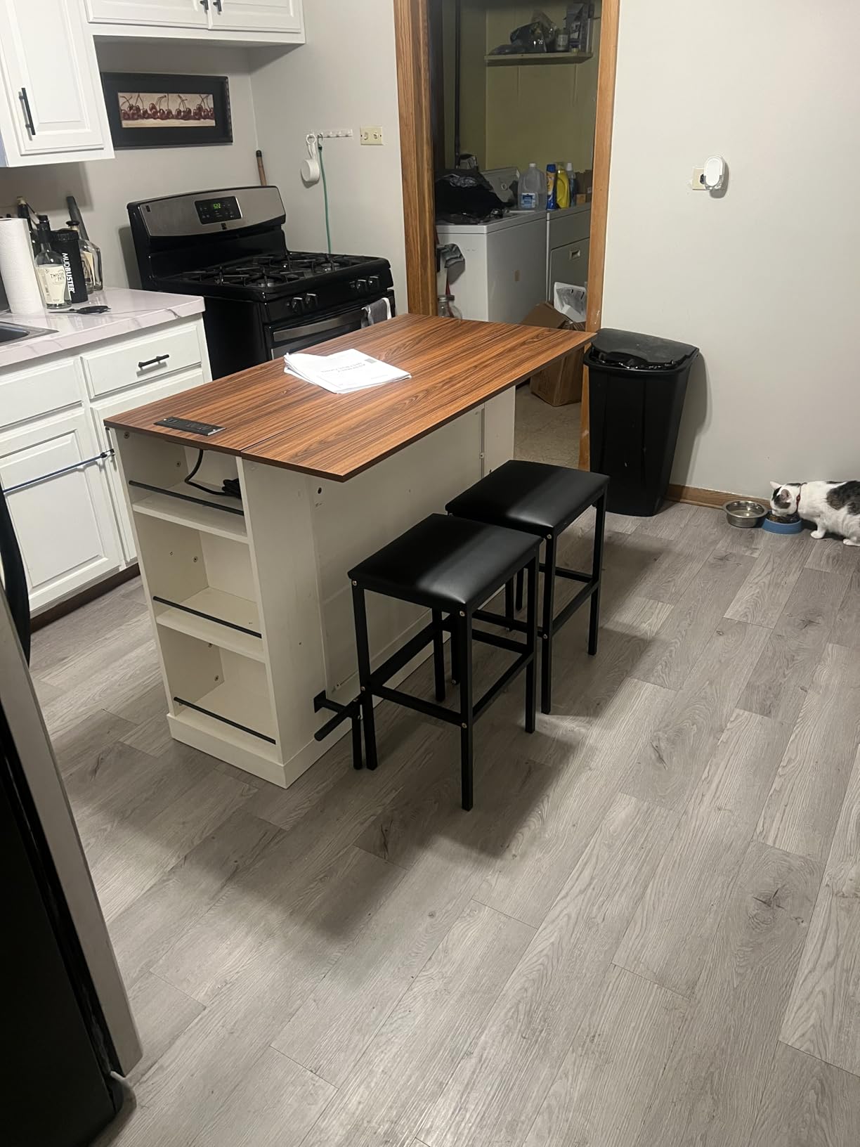 YITAHOME Kitchen Island with Seating | 47 Inch Mobile Storage Island with Drop Leaf, Power Outlet & Spice Rack, 2 Upholstered Stools and Footrest customer photo 1