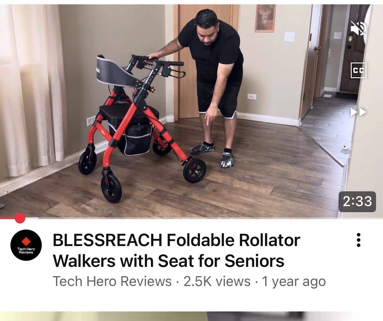 BlessReach Foldable Heavy-Duty Rollator Walkers with Seat for Seniors, Red | 400 lb Capacity, 8'' Wheels, 18