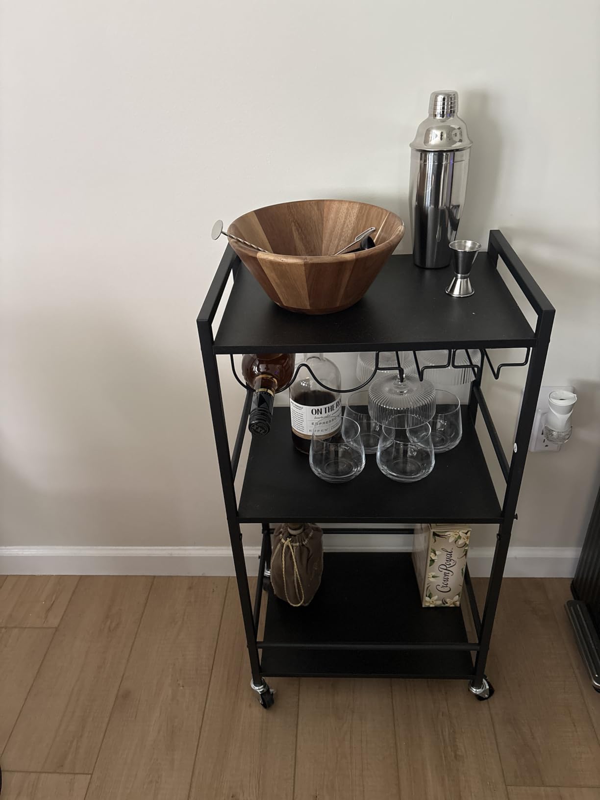 TUTOTAK Bar Cart, Home Bar Serving Cart with 3-Tier Shelf, Drink Cart with Wine Rack, Glass Holder, Rolling bar carts for the Home, Living Room, Brown BC01BB035 customer photo 1