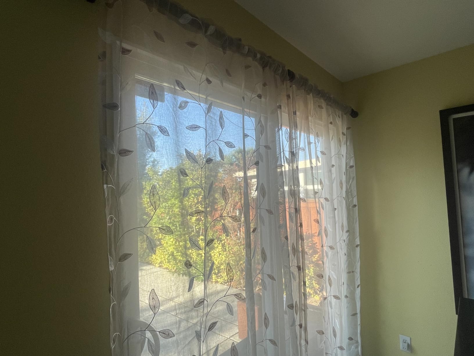 MIULEE Beige Sheer Curtains 2 Panels Embroidered Leaf Patterned, W52 x L84 | Embroidered Floral Semi Sheer, Rod Pocket, Faux Linen, Short Window Curtains Drapes Set for Kitchen/Bathroom/Cafe customer photo 1