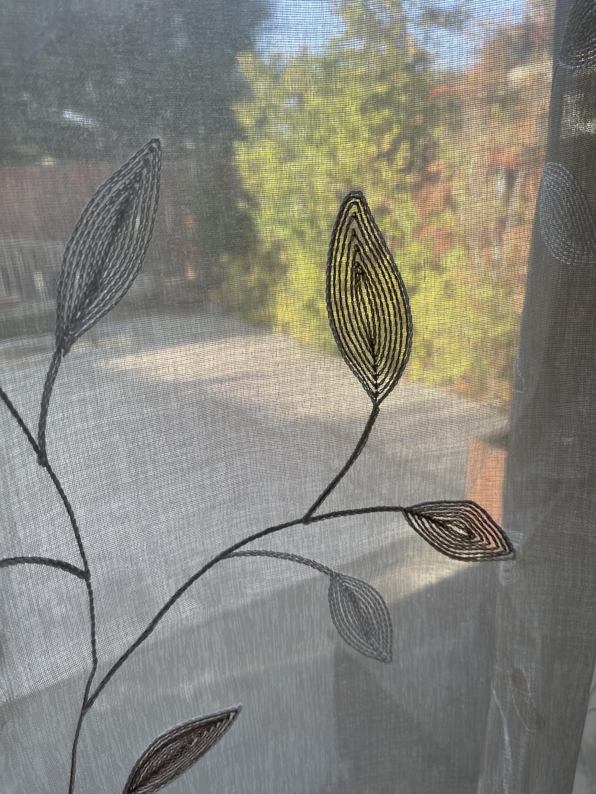 MIULEE Beige Sheer Curtains 2 Panels Embroidered Leaf Patterned, W52 x L84 | Embroidered Floral Semi Sheer, Rod Pocket, Faux Linen, Short Window Curtains Drapes Set for Kitchen/Bathroom/Cafe customer photo 2