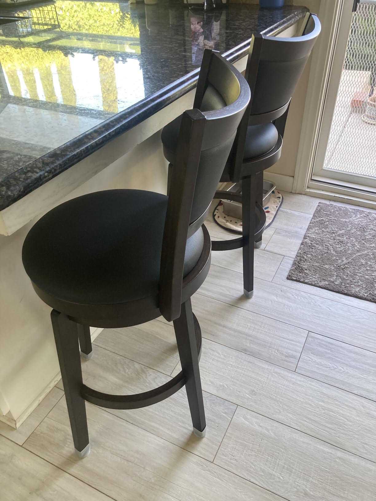 PrimeZone Swivel Bar Stools Set of 2, 30 Inch Bar Height Barstools, Black Faux Leather, High Backrest, Solid Rubberwood Frame, Wrap-around Footrest customer photo 1