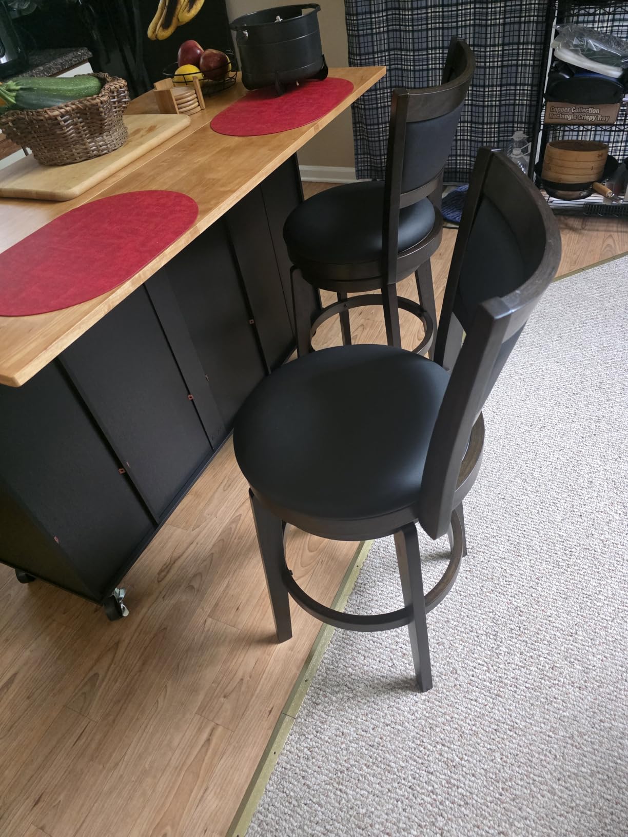 PrimeZone Swivel Bar Stools Set of 2, 30 Inch Bar Height Barstools, Black Faux Leather, High Backrest, Solid Rubberwood Frame, Wrap-around Footrest customer photo 2