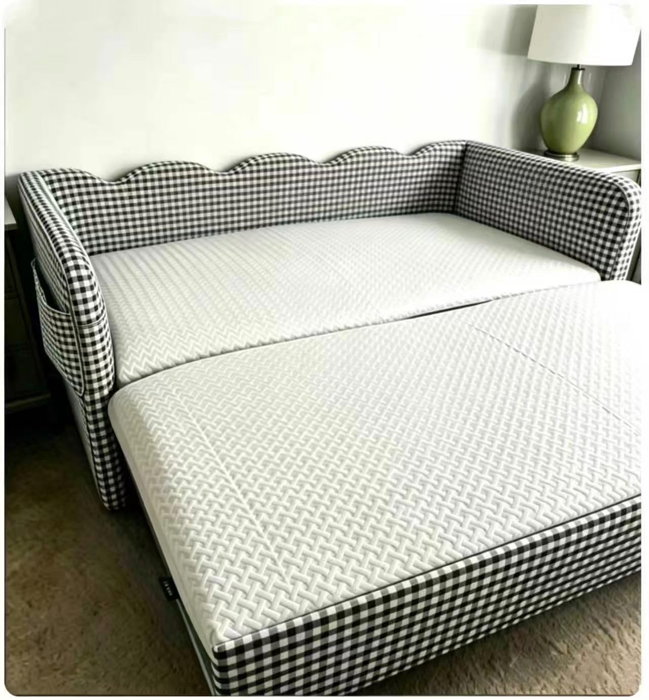 Twin Size Daybed with Pop Up Trundle, Upholstered Daybed with Trundle and USB Charging Ports, Linen Twin Size Sofa Bed with Tufted Button Design for Living Room, Guest Room, Beige customer photo 1