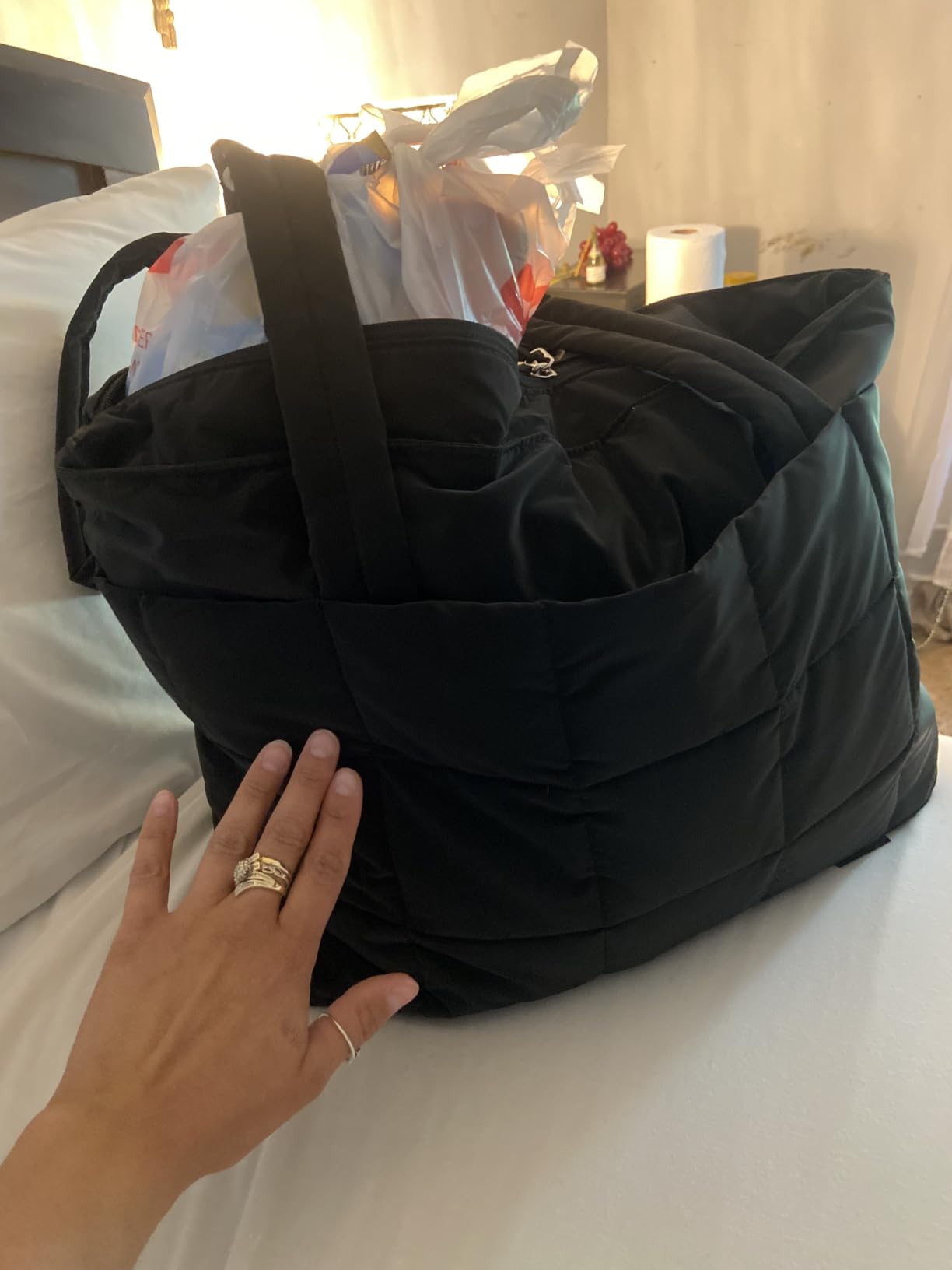 Expandable Tote Bag for Women, Puffer Work Tote Handbag, Quilted Carry On Bag for Travel Gym customer photo 2