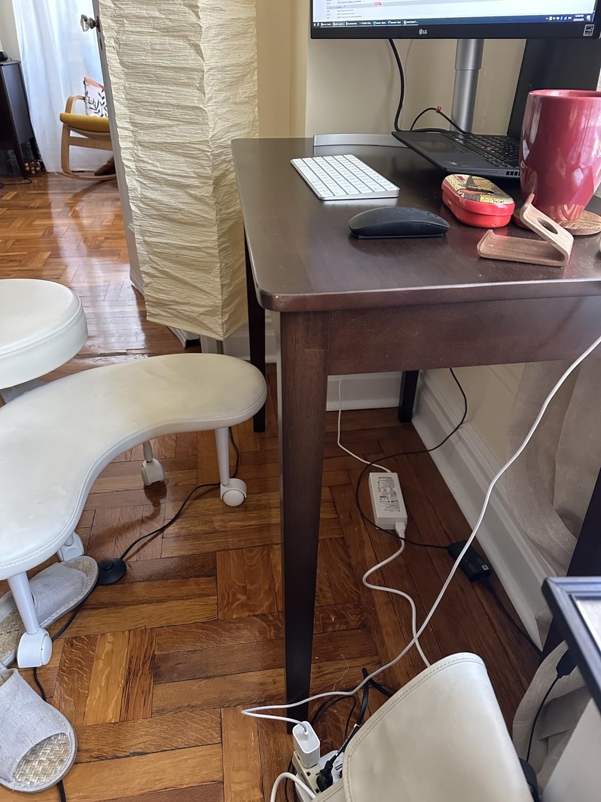 Solid Wood Computer Desk with Drawers, Mid-Century Modern Writing Desk, Walnut customer photo 1