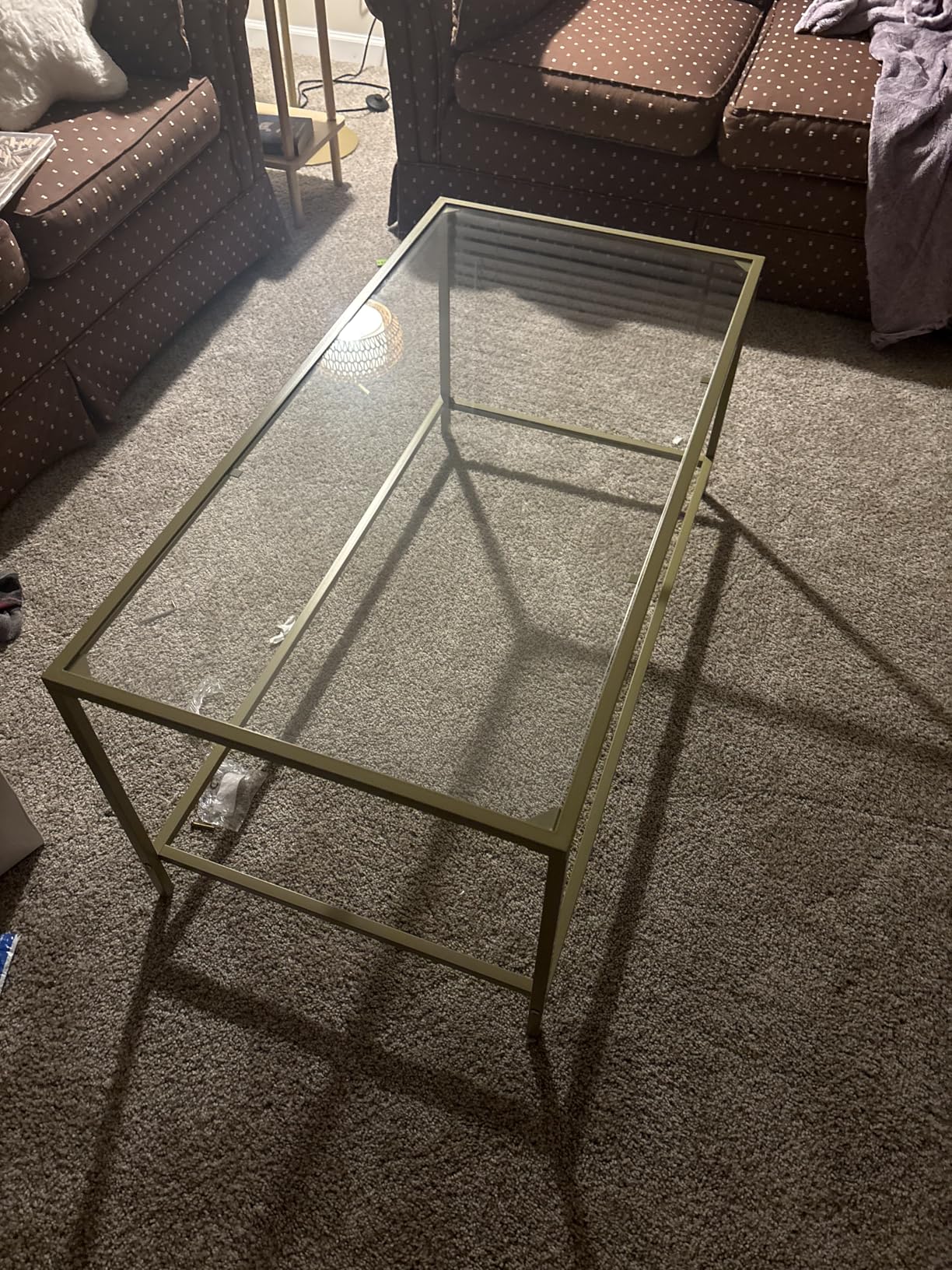 Homleke Glass Coffee Table, Modern Rectangular Coffee Table for Living Room | Minimalist Center Table with Sturdy Metal Frame for Apartment, Office, Easy Assembly, 39.4 x 19.7 x 17.7 Inches, Golden customer photo 1