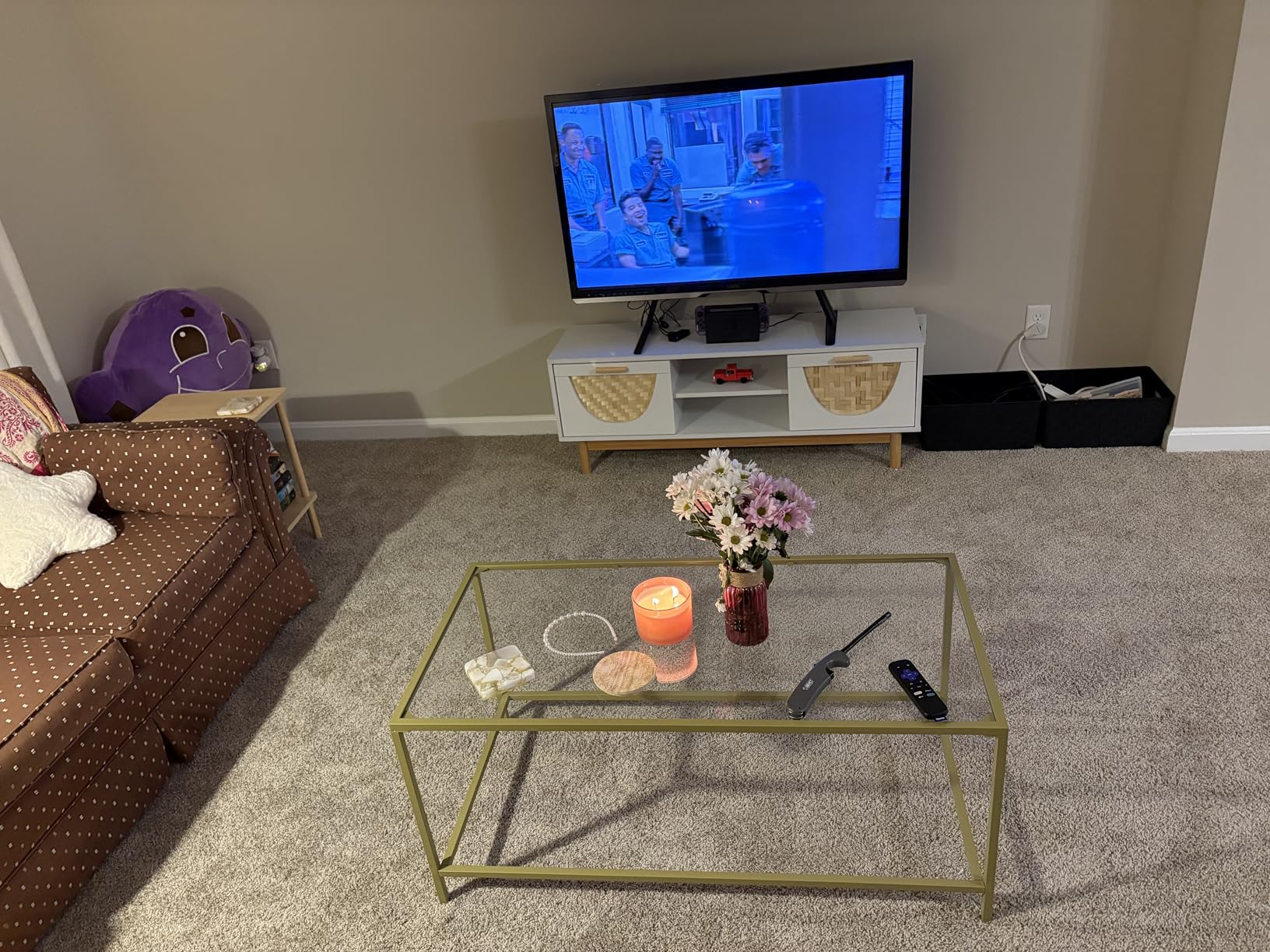 Homleke Glass Coffee Table, Modern Rectangular Coffee Table for Living Room | Minimalist Center Table with Sturdy Metal Frame for Apartment, Office, Easy Assembly, 39.4 x 19.7 x 17.7 Inches, Golden customer photo 2