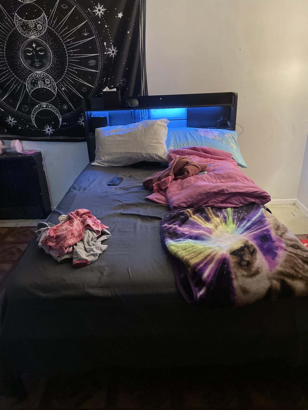 Furnulem Queen Bed Frame with Storage Drawers, Upholstered Headboard with LED Light & Charging Station, Metal Platform Bed Frame Queen Size, Noise Free, No Box Spring Needed, Black (1200 lbs Capacity) customer photo 1