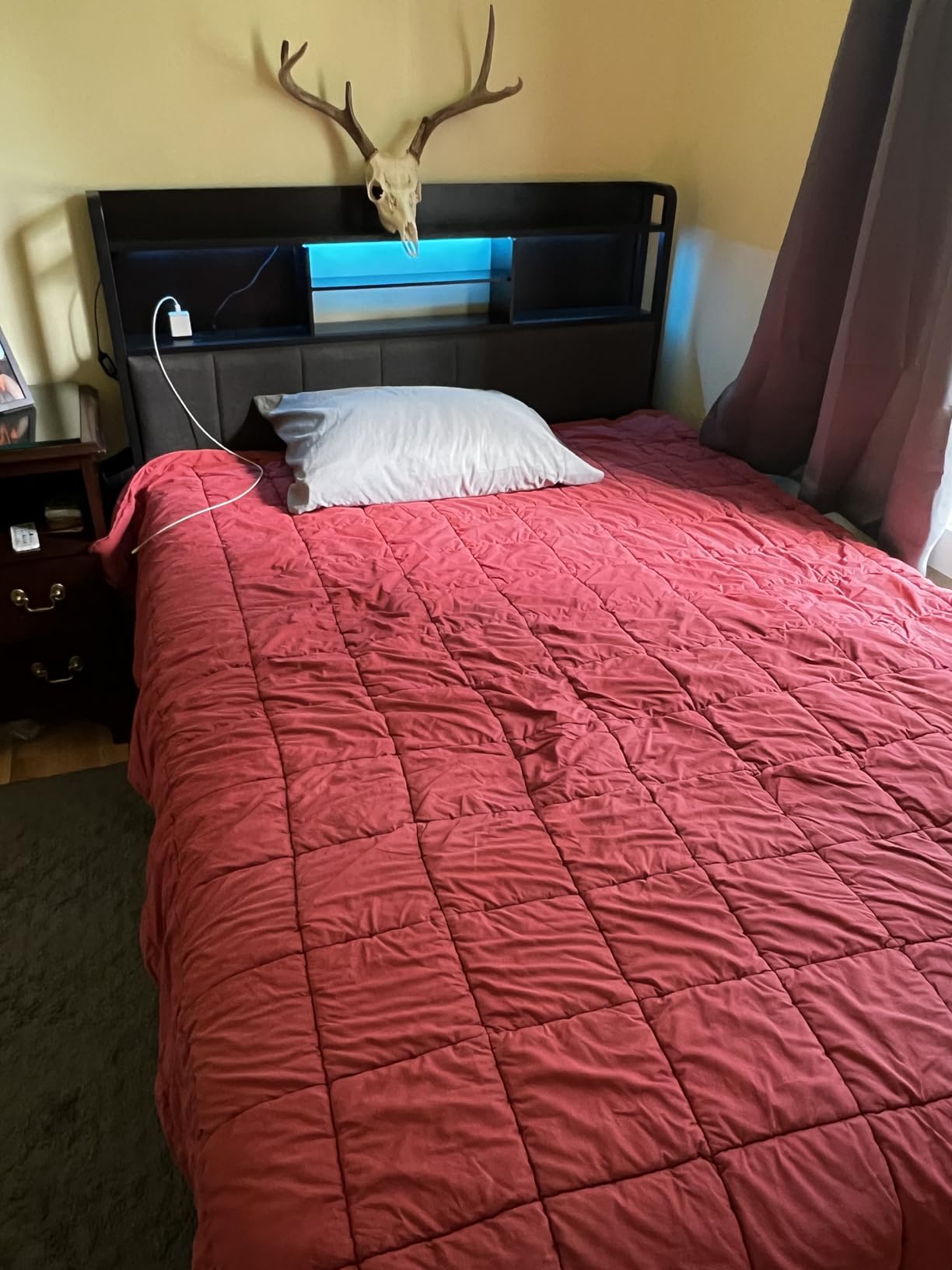 Furnulem Queen Bed Frame with Storage Drawers, Upholstered Headboard with LED Light & Charging Station, Metal Platform Bed Frame Queen Size, Noise Free, No Box Spring Needed, Black (1200 lbs Capacity) customer photo 2