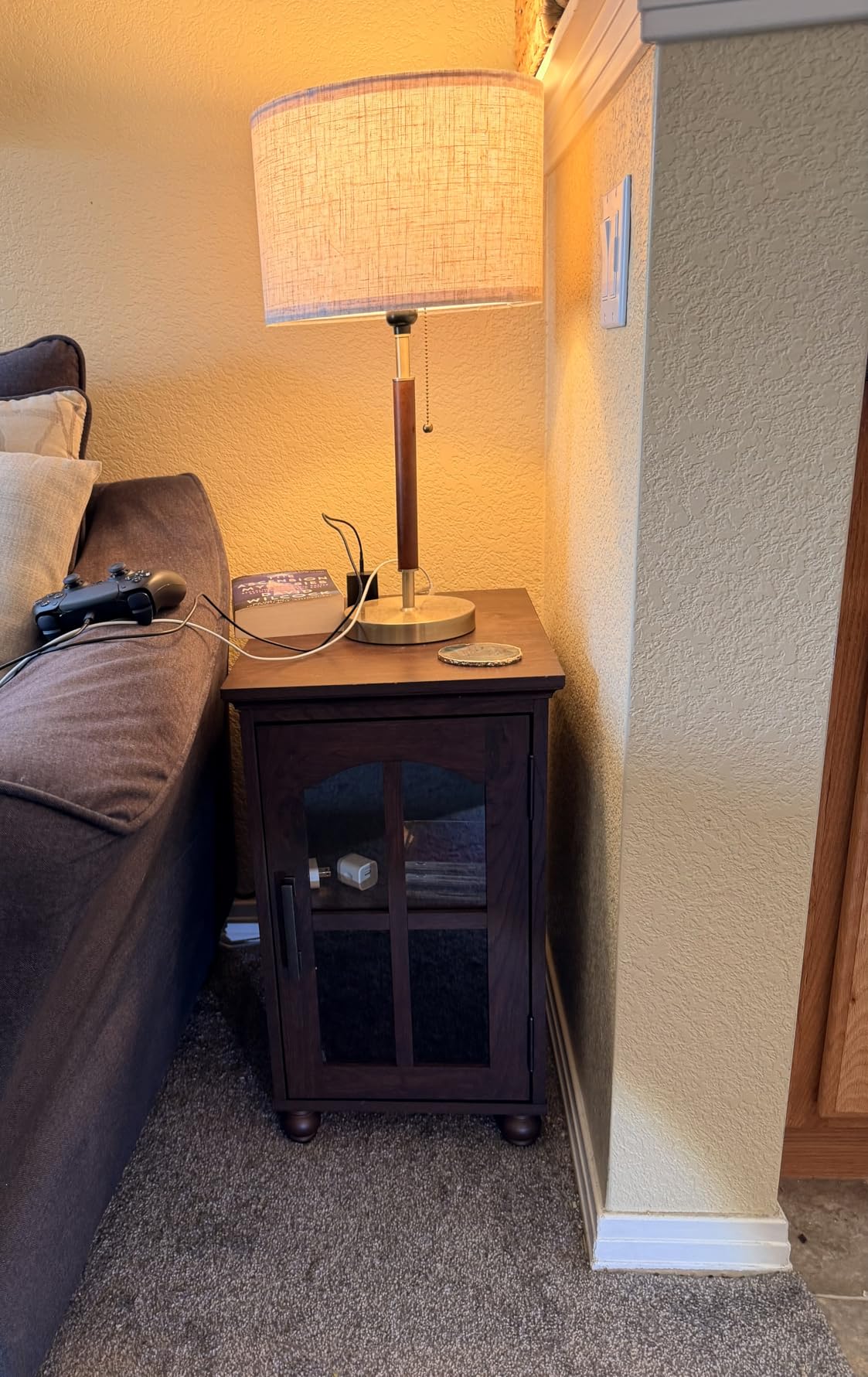 RWYHG Narrow Side Table, Farmhouse Nightstand with Charging Station | End Tables with Glass Barn Door, Cabinet Organizer with Adjustable Shelf, Night Stand for Small Spaces Living Room Bedroom customer photo 1