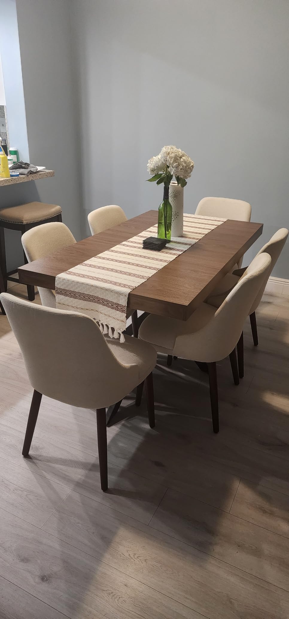 MECHYIN Extendable Dining Room Table for 4-6-8, 55''-70.9'' Wood Rectangle Expandable Dining Table with Hidden Storage, Space Saving Farmhouse Kitchen Table for Dining Room Kitchen Office,Walnut customer photo 2
