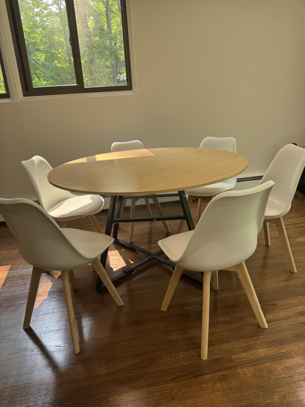 Jocoevol Round Dining Table for 4, Kitchen Dining Room Circle Dinner Pedestal Table, Space Saving Wood Kitchen & Dining Room Furniture (Vintage, 47In) customer photo 1