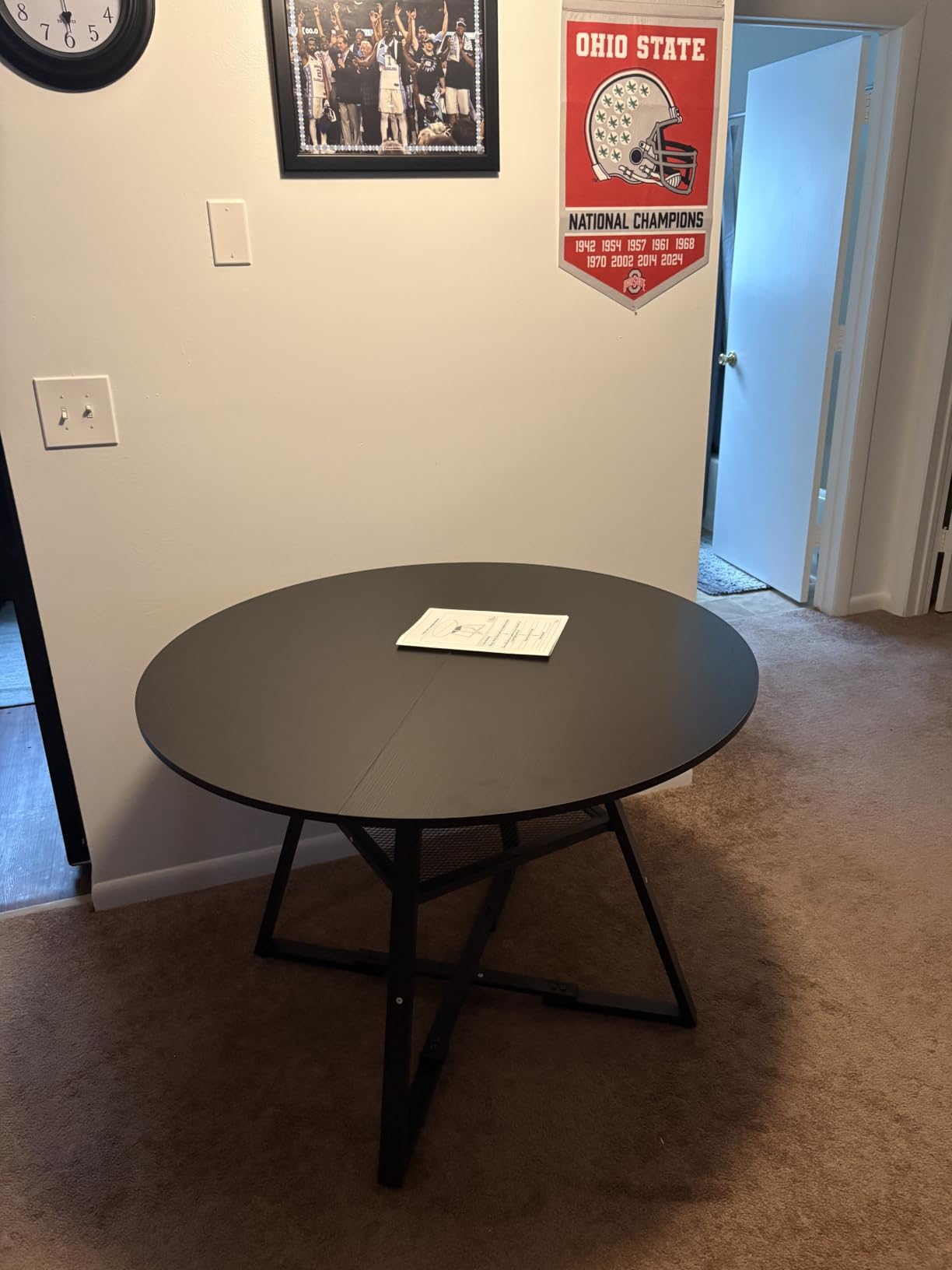 Jocoevol Round Dining Table for 4, Kitchen Dining Room Circle Dinner Pedestal Table, Space Saving Wood Kitchen & Dining Room Furniture (Vintage, 47In) customer photo 2