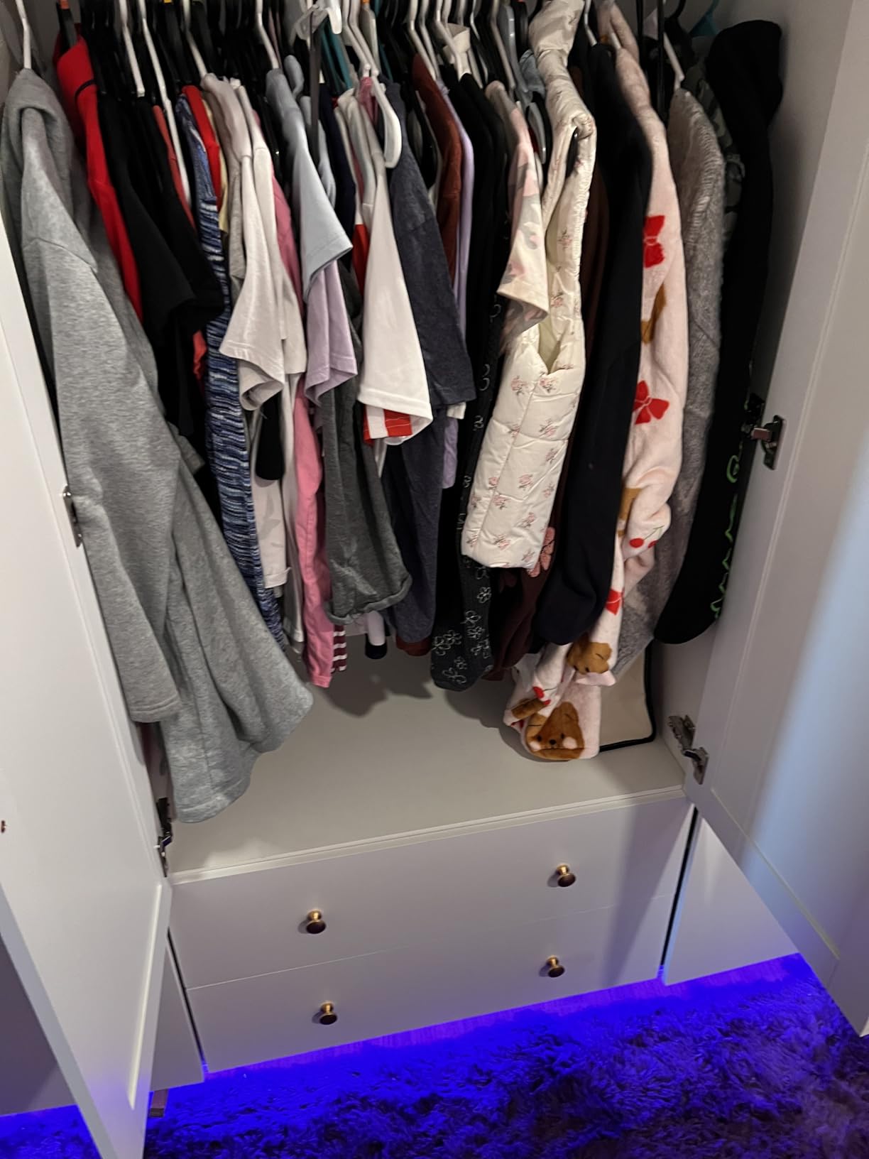 chartustriable 3 Doors Armoire Wardrobe Closet with Mirror, LED Armoire with Doors and Drawers, Wooden Wardrobe Storage Cabinet with Hanging Rod, Adjustable Shelves, Brown customer photo 1