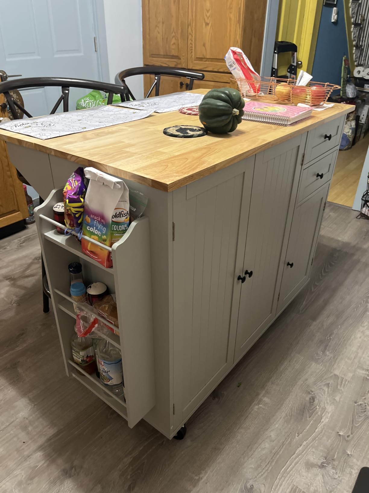 HLR Kitchen Island with Storage, Sage Green Rolling Kitchen Cart on Wheels with Drop-Leaf Bar Countertop, Islands Prep Table with Side Open Spice Rack and Tower Rack, Extra Storage for Kitchen customer photo 1