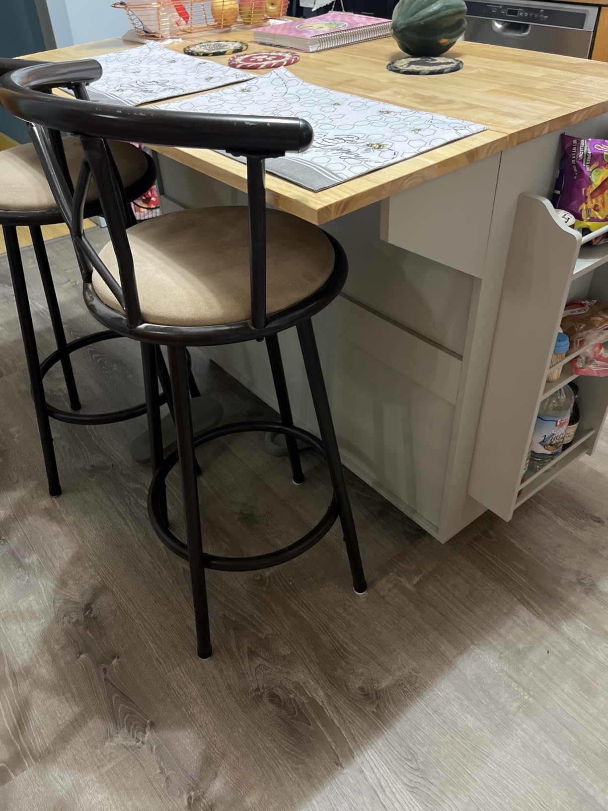 HLR Kitchen Island with Storage, Sage Green Rolling Kitchen Cart on Wheels with Drop-Leaf Bar Countertop, Islands Prep Table with Side Open Spice Rack and Tower Rack, Extra Storage for Kitchen customer photo 2