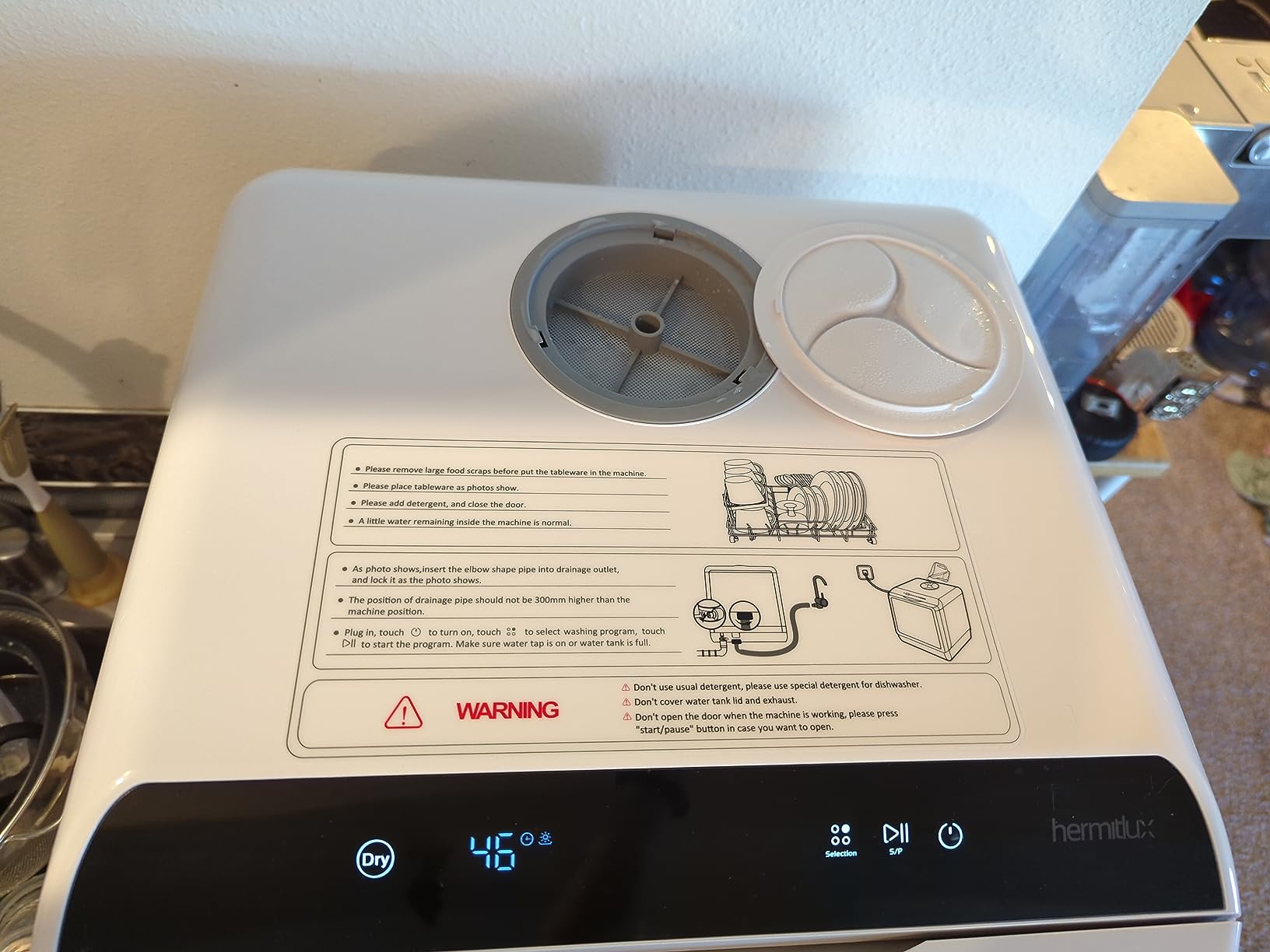 Hermitlux Countertop Dishwasher, 7 Washing Programs Portable Mini Dishwasher with 5-Liter Built-in Water Tank for Apartments & RVs, LED Light, Glass Door, No Hookup Needed customer photo 1