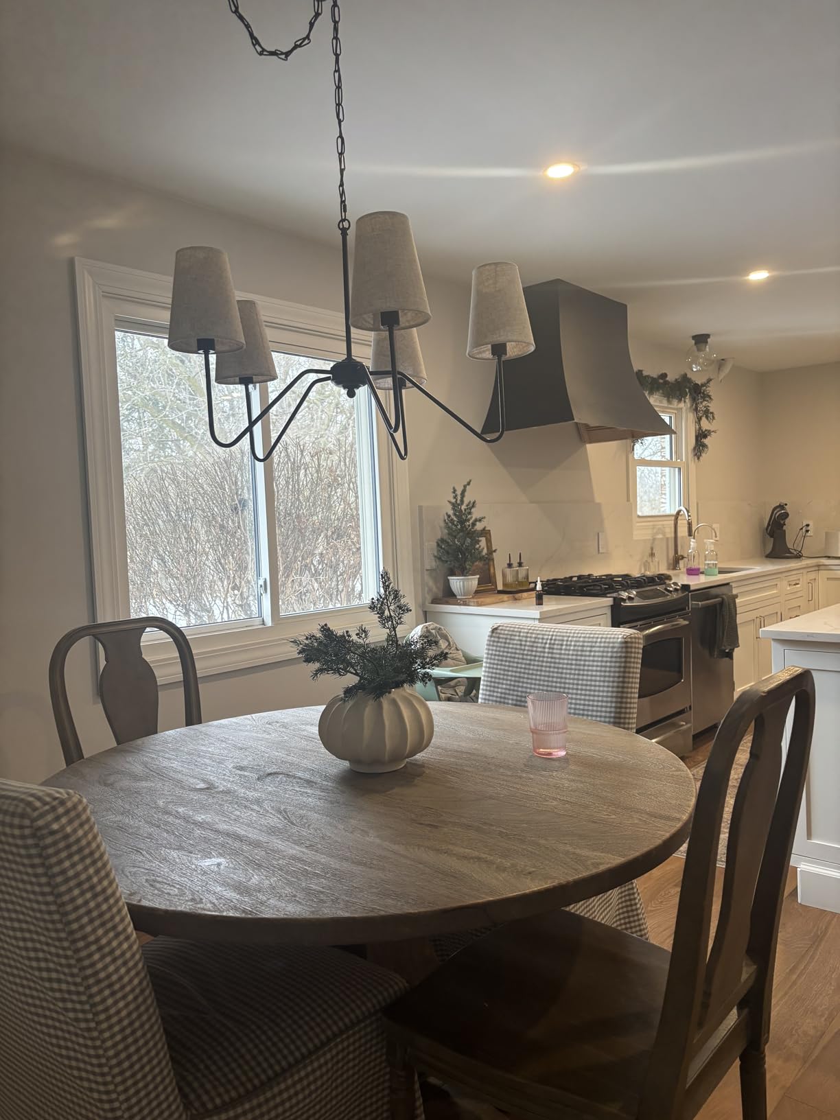 2-Light 55 Inch Modern Linear Chandelier for Dining Room | Farmhouse Kitchen Island Lighting with White Fabric Shades,E26 Base, Height Adjustable, For Over Table Hallway customer photo 1