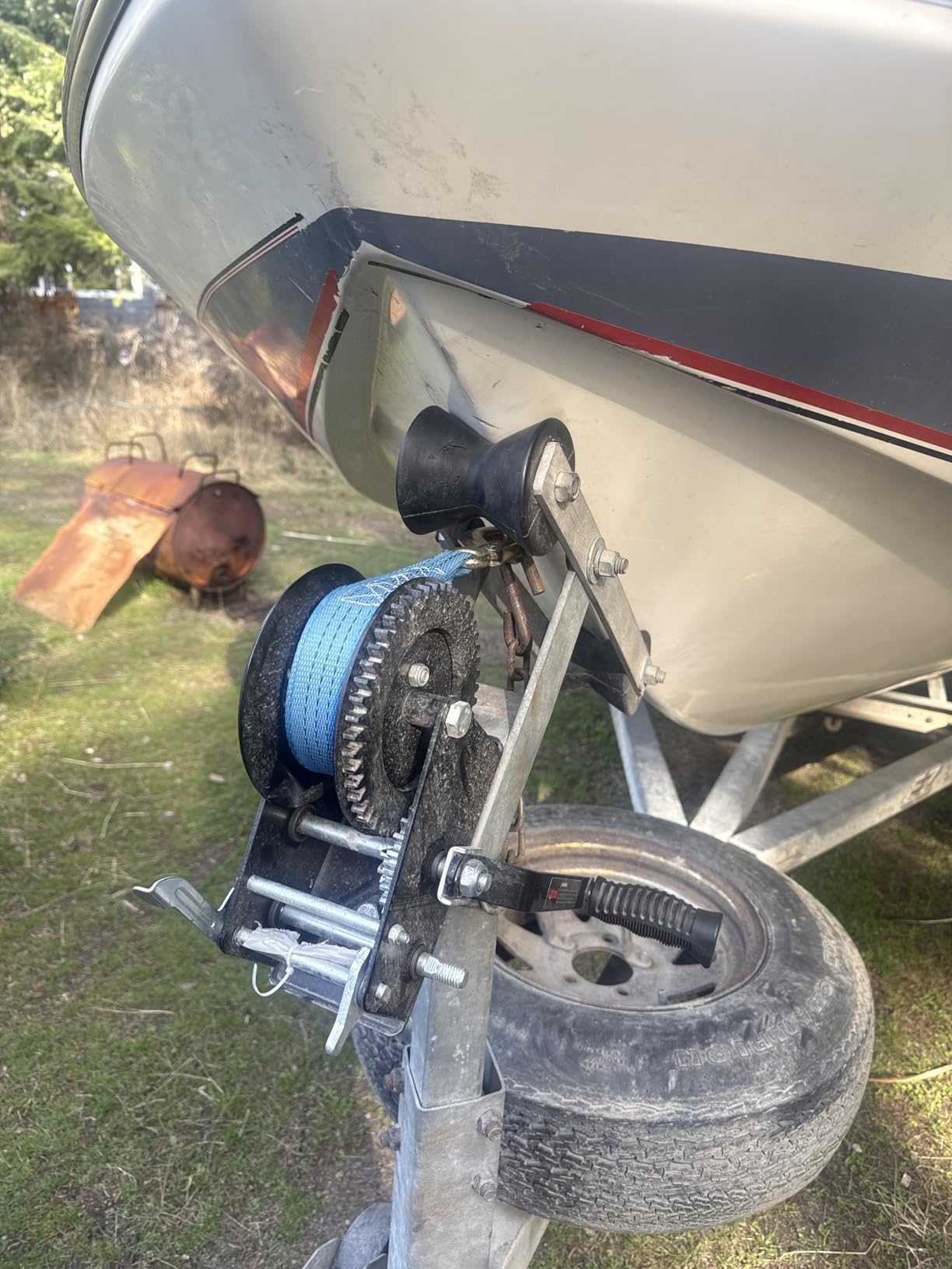 Kolvoii 3500 lb Boat Trailer Winch, 33 ft Strap, 2-Speed 4:1/8:1, Blue | Polyester Strap; Two-Way Ratchet; 8 mm High-Carbon Steel Gears; Galvanized Finish; Boat Trailer and Marine Loading customer photo 1