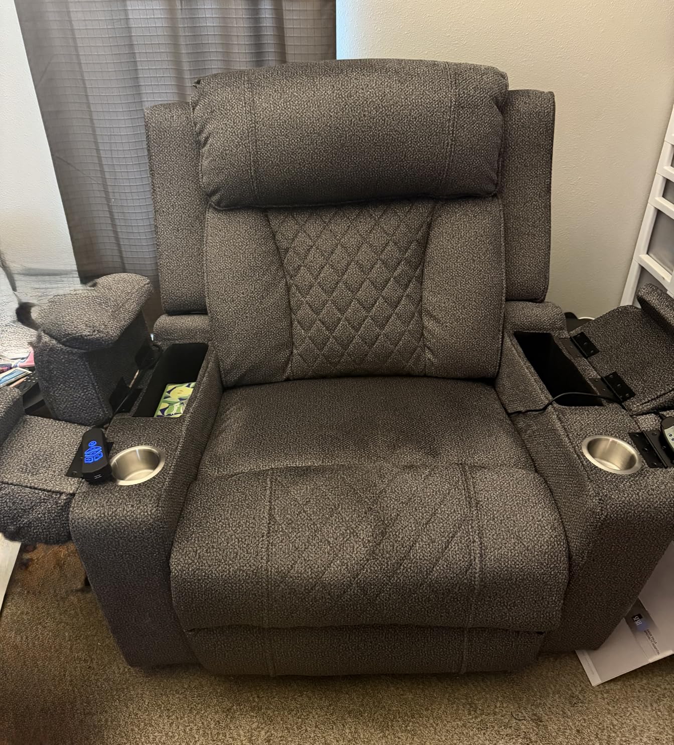FUNECORP Big Man Power Lay Flat Lift Recliner Chair, Grey | Dual Motor Heat Vibration for Elderly, 28