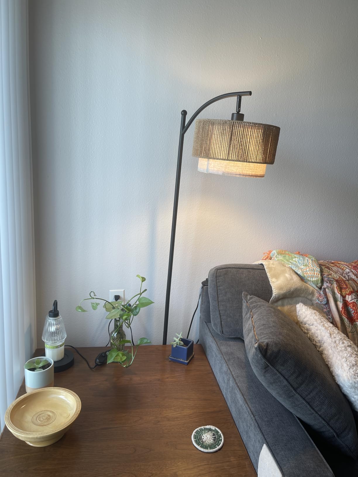 SUNMORY Arc Floor Lamps for Living Room, Rattan Standing lamp with 12W Bulb | Arched LED Lamp with 3 Color Temperatures, Farmhouse Floor Lamps with Adjustable Shades, Boho Floor Lamp for Bedroom, Corner customer photo 2