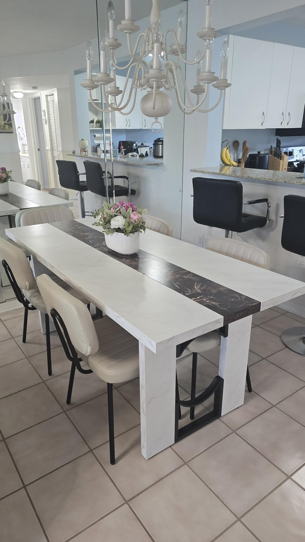 71 Inch Dining Table for 6-8 People, Large Rectangular Kitchen Table with Marble-Color Tabletop, 6ft Luxurious Dining Room Table for Living Room, Home Office (White Marble) customer photo 1
