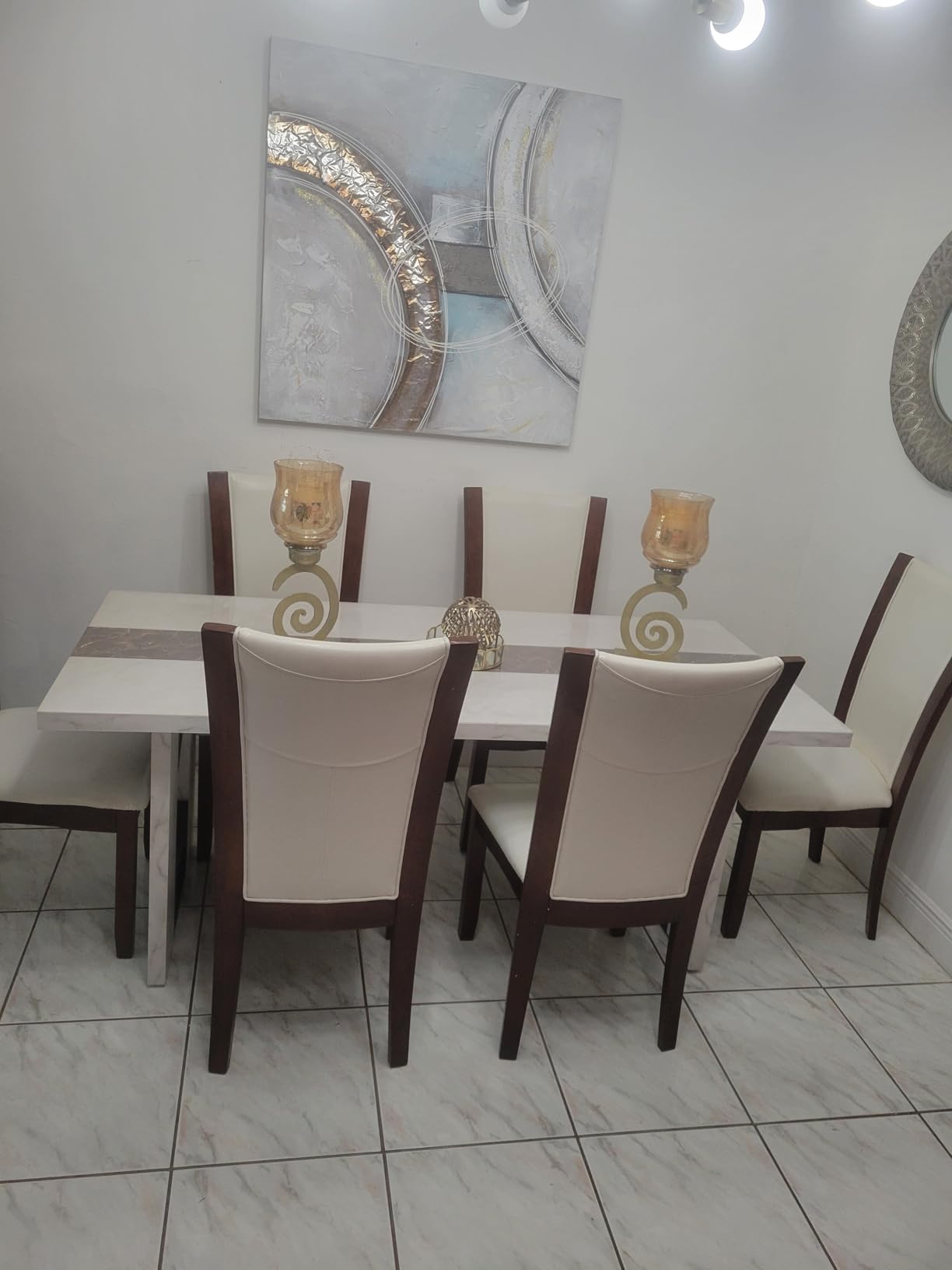 71 Inch Dining Table for 6-8 People, Large Rectangular Kitchen Table with Marble-Color Tabletop, 6ft Luxurious Dining Room Table for Living Room, Home Office (White Marble) customer photo 2
