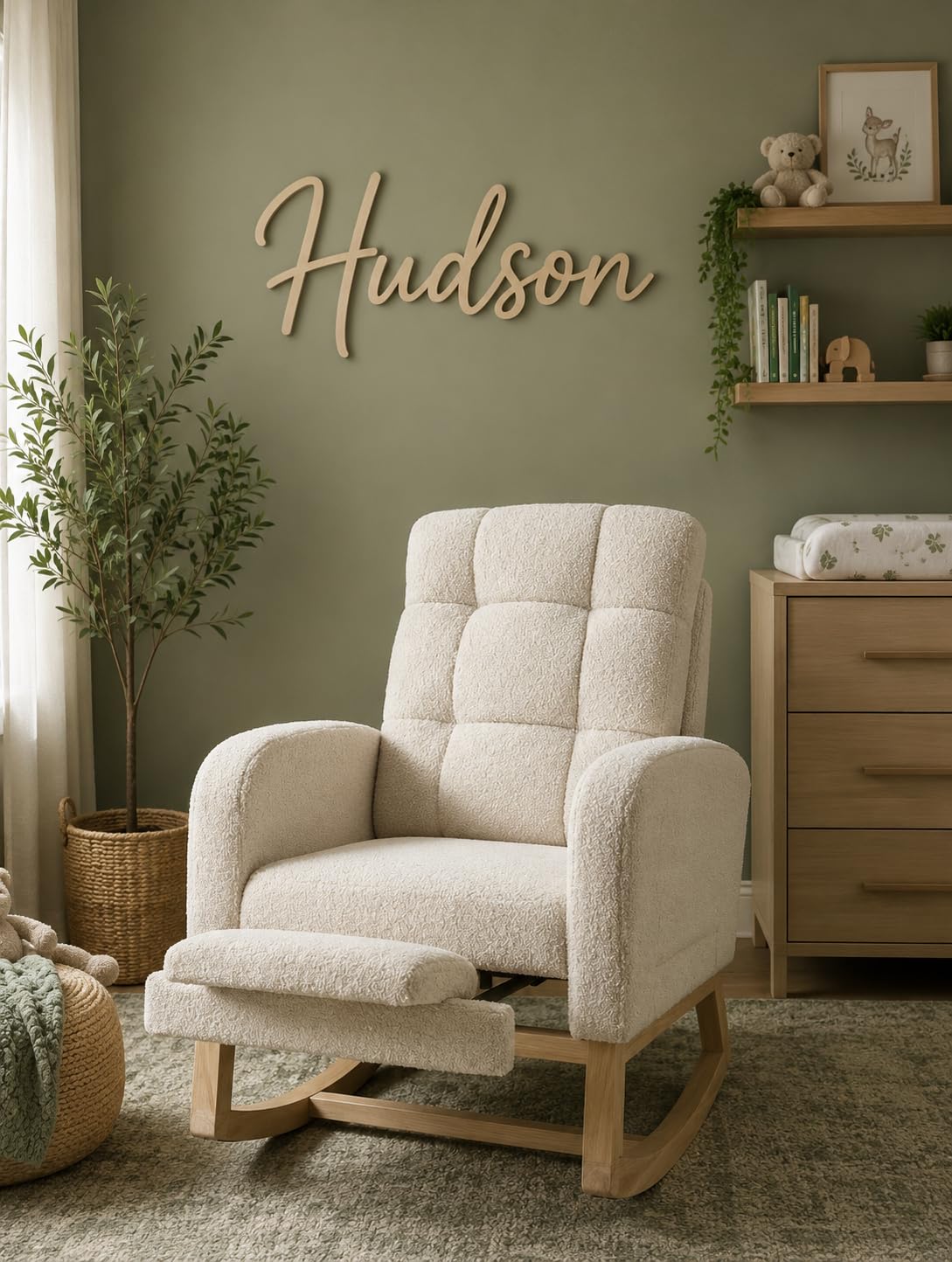NIOIIKIT Modern Nursery Rocking Chair, Teddy Upholstered Rocking Chair with Footrest, Comfortable Rocker Chair with Side Pocket, Rocker Chair for Living Room, Bedroom, Nursing Room (Brown) customer photo 1
