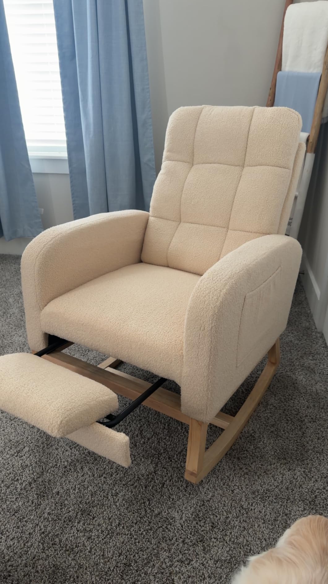 NIOIIKIT Modern Nursery Rocking Chair, Teddy Upholstered Rocking Chair with Footrest, Comfortable Rocker Chair with Side Pocket, Rocker Chair for Living Room, Bedroom, Nursing Room (Brown) customer photo 2