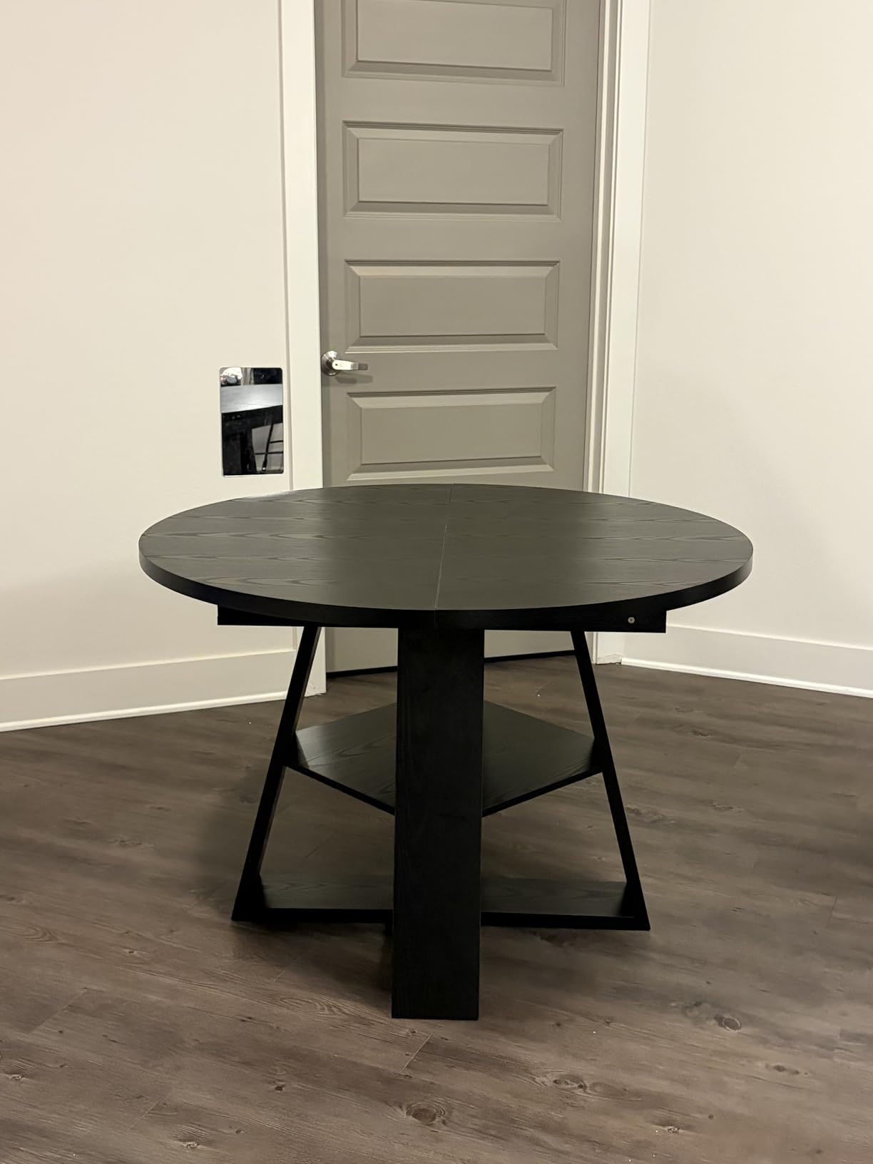 43.3in-59in Extendable Round Dining Table for 4-8, Modern Kitchen Oval Dining Table with Removable Leaves Space Saving, Wood Base with Storage Shelf for Kitchen Living Room (Walnut) customer photo 2