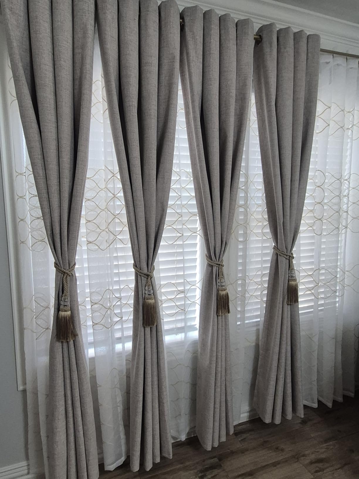 Amazon Basics 2-Piece Embroidery Sheer Curtain Set, Light Filtering Hollow Drapes for Living Room and Bedroom, 52