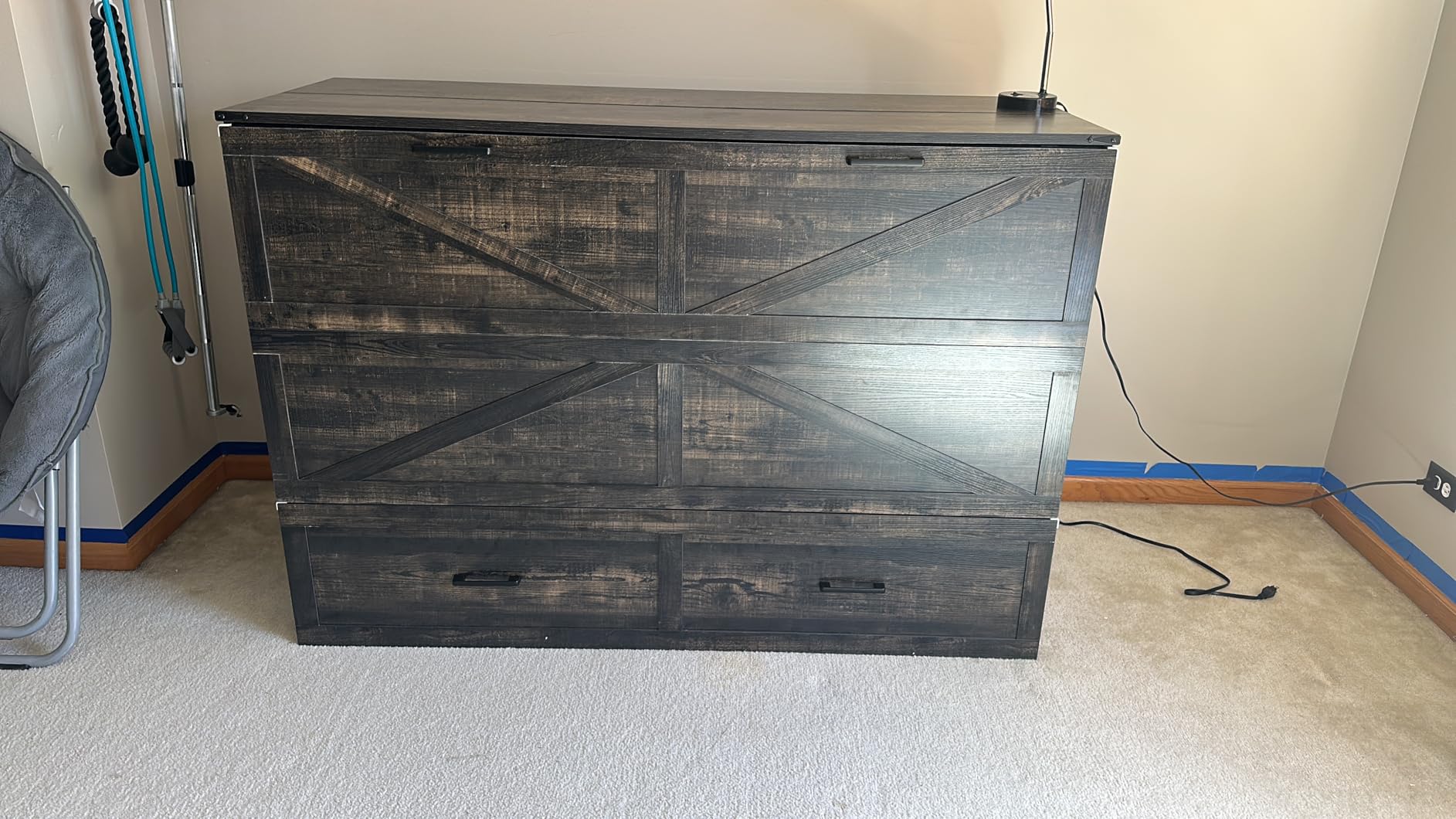 Bellemave Queen Murphy Bed, Cabinet Bed with Charging Station and Storage, Farmhouse Murphy Cabinet with Foldable Panel, Rustic Gray customer photo 1