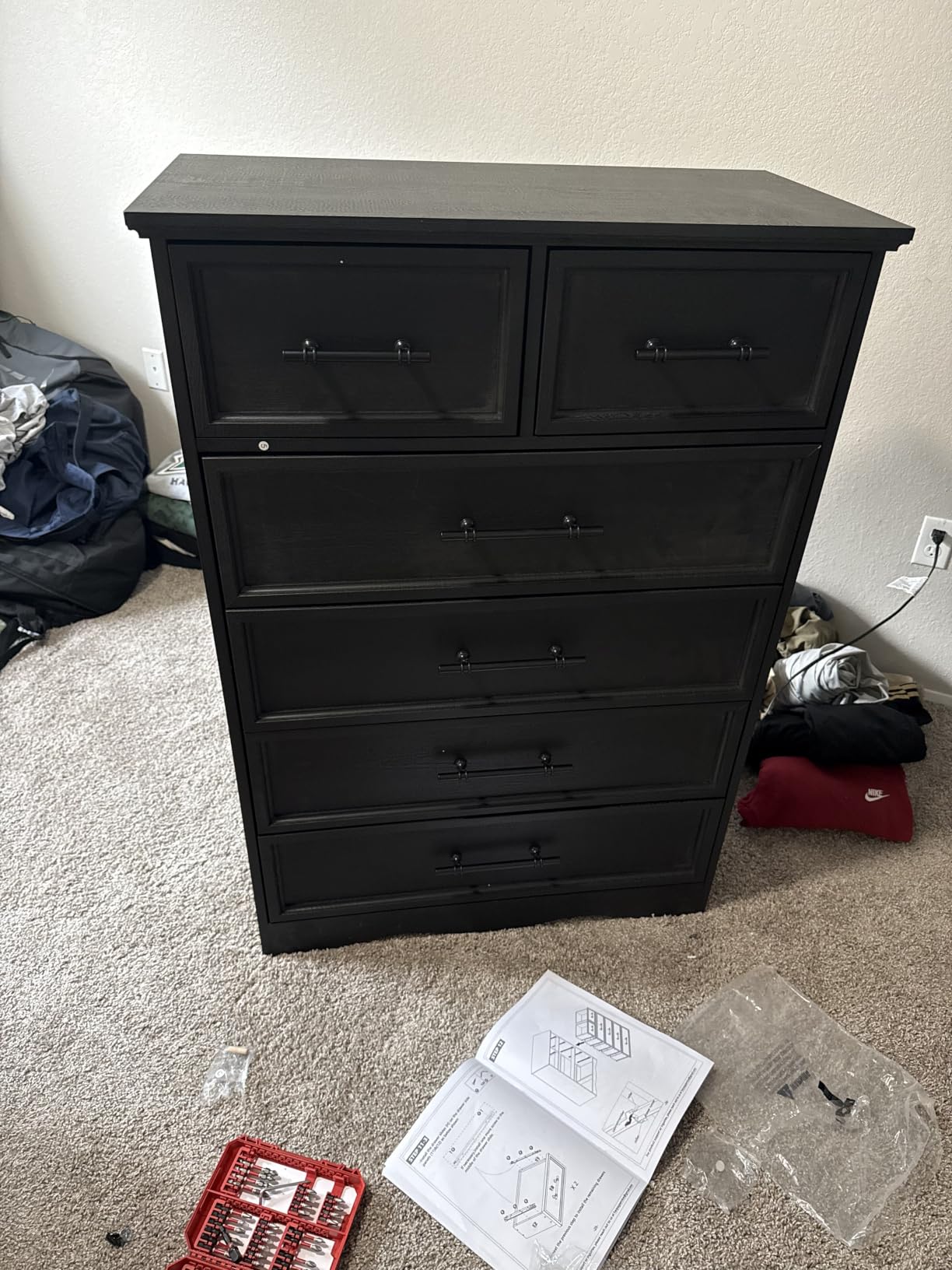 YANSNWO Black Farmhouse Dresser for Bedroom, Modern 6 Chest of Drawers, 44