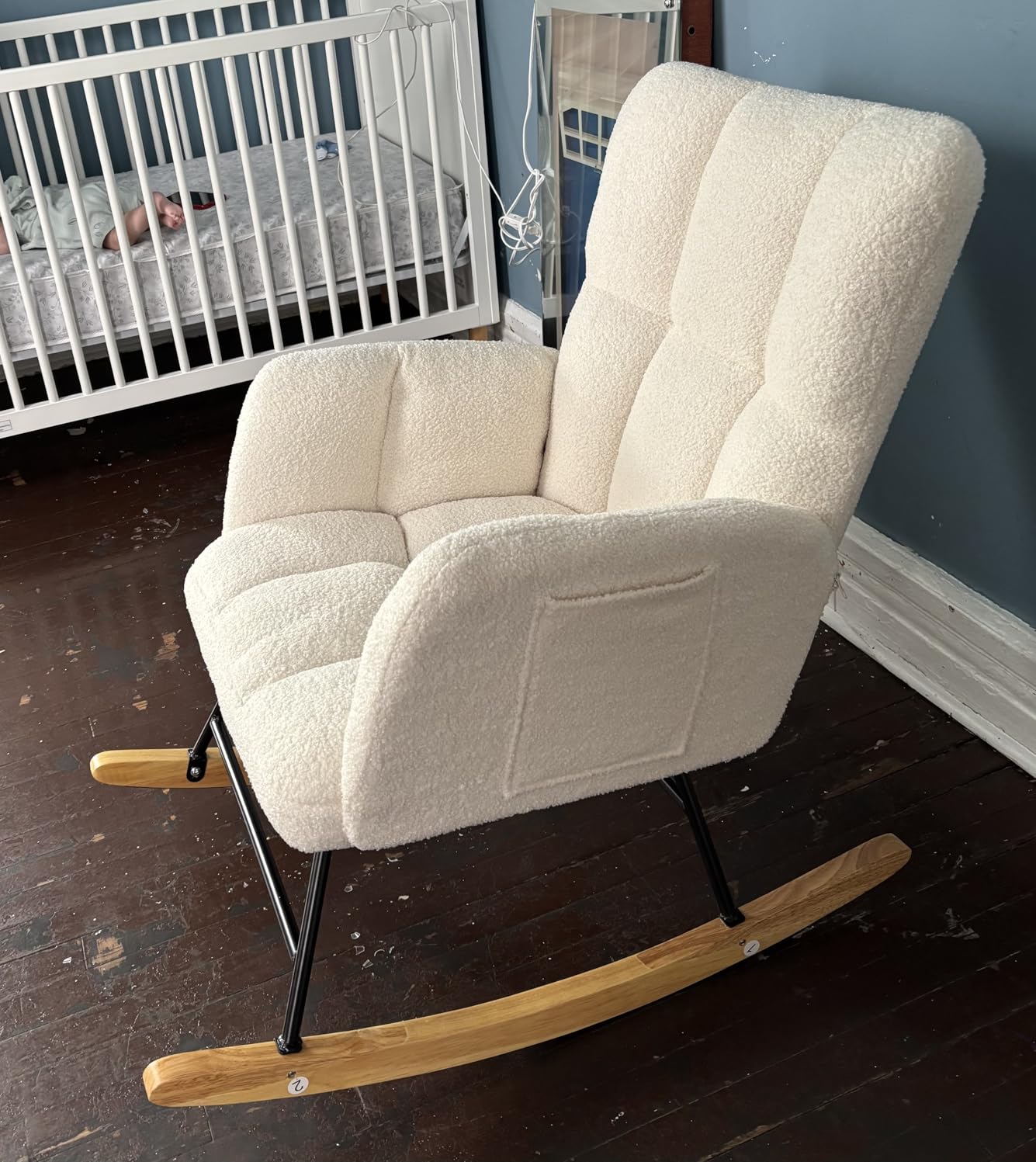 COMHOMA Nursery Rocking Chair, Teddy Glider Rocker with Pockets | High Backrest Accent Reading Chair for Adult, Nursery, Bedroom, Living Room customer photo 2