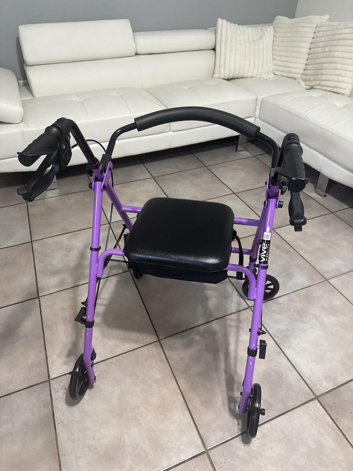 Vive Mobility Steel Rollator Walker with Seat - Foldable, Narrow, Rolling Senior Walker for Small Spaces - 4 Wheel Lightweight Adult Easy Drive with Underseat Storage, Adjustable Height (Purple) customer photo 2