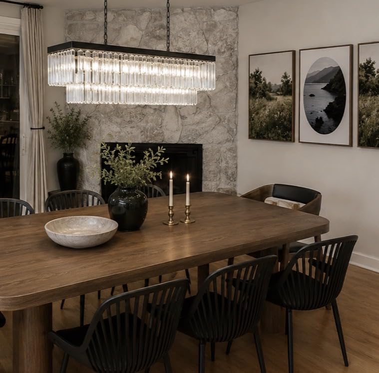Weesalife Crystal Chandeliers for Dining Room Light Fixtures Over Table, 18-Lights Black Modern Rectangle Chandeliers for Kitchen Island Bar L46 Inch customer photo 1