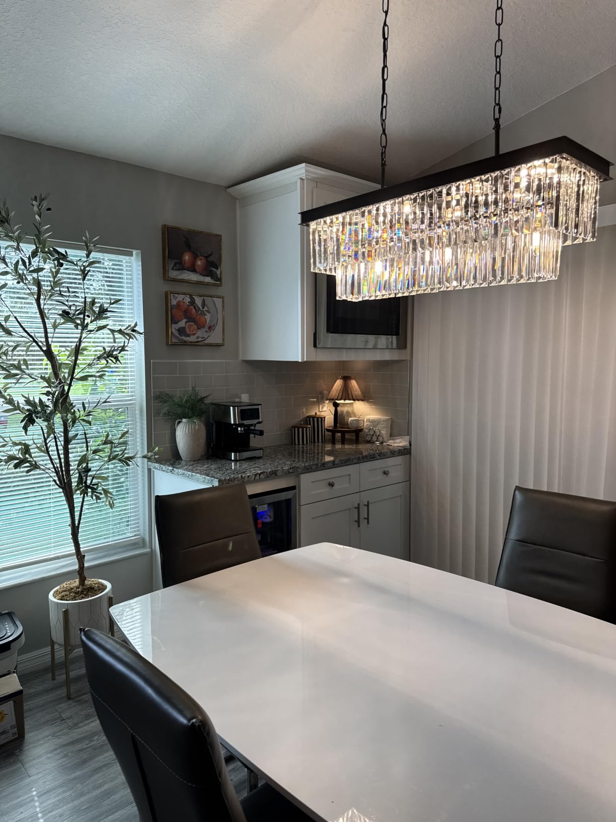 Weesalife Crystal Chandeliers for Dining Room Light Fixtures Over Table, 18-Lights Black Modern Rectangle Chandeliers for Kitchen Island Bar L46 Inch customer photo 2