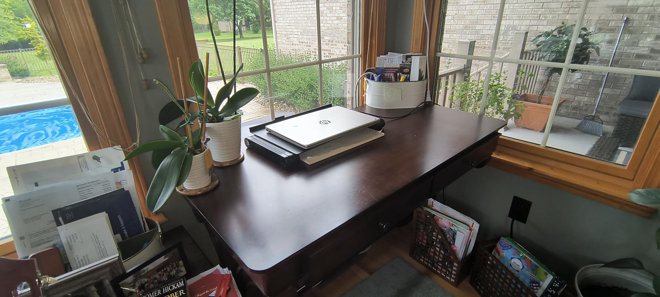Traditional Wood Writing Desk with 2 Drawers, 47-Inch Large Secretary Table in Cherry Walnut customer photo 2