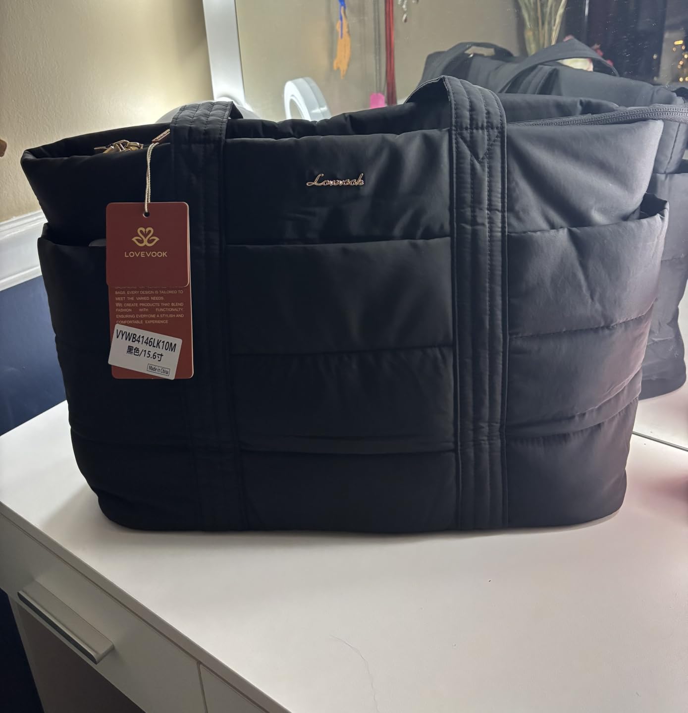 LOVEVOOK Tote Bag for Women, Large Puffer Work Tote Laptop Bag, Lightweight Travel Tote Bag with Zipper Gifts for Women customer photo 1