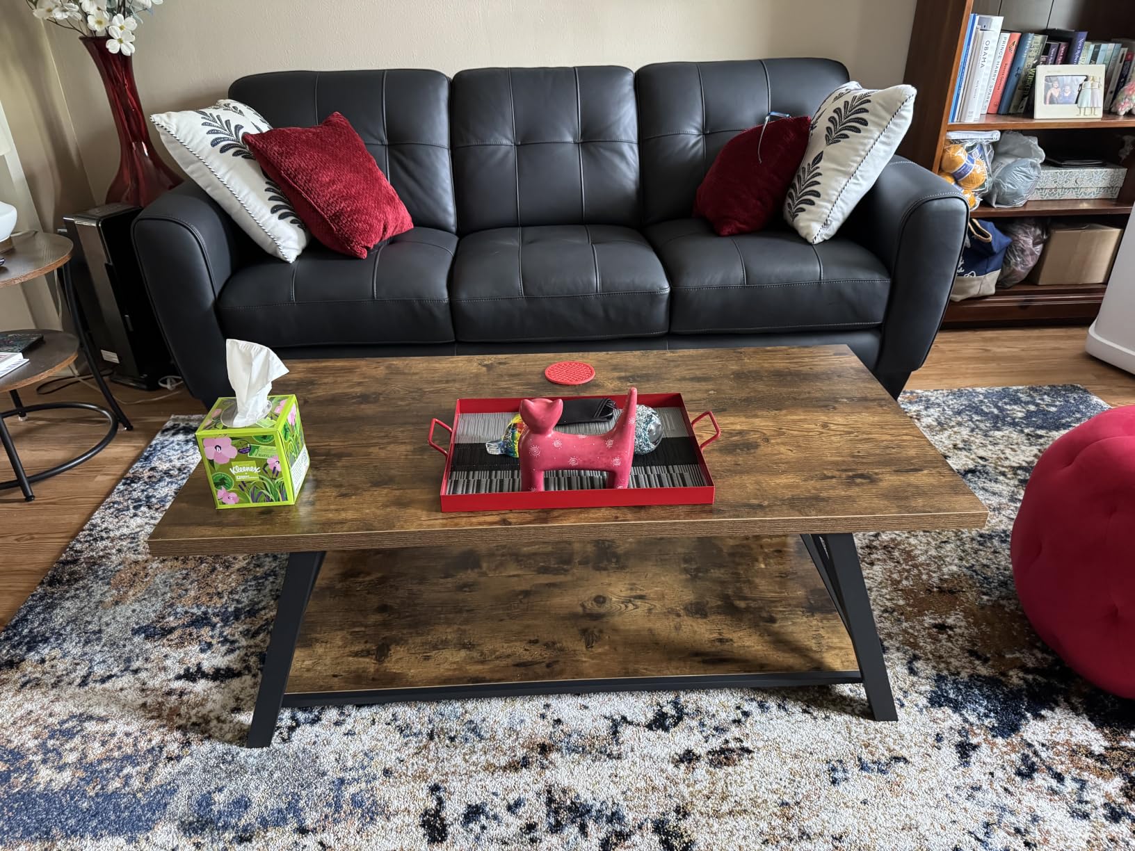 EXCEFUR Modern Coffee Table, Industrial Living Room Center Table with Storage Shelf, Rectangle Wood and Metal Cocktail Tea Table, Rustic Walnut, 47 Inch customer photo 1
