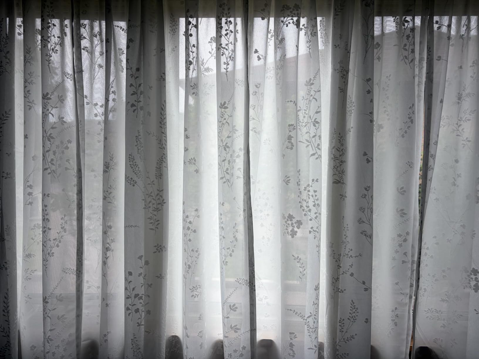 Anmao White Semi Sheer Light Filtering Curtains 84 Inches Long 2 Panels, Leaf Pattern Drapes for Living Room Bedroom, Rod Pocket Sheer Window Treatments with Floral Design, 52x84 Inch customer photo 1