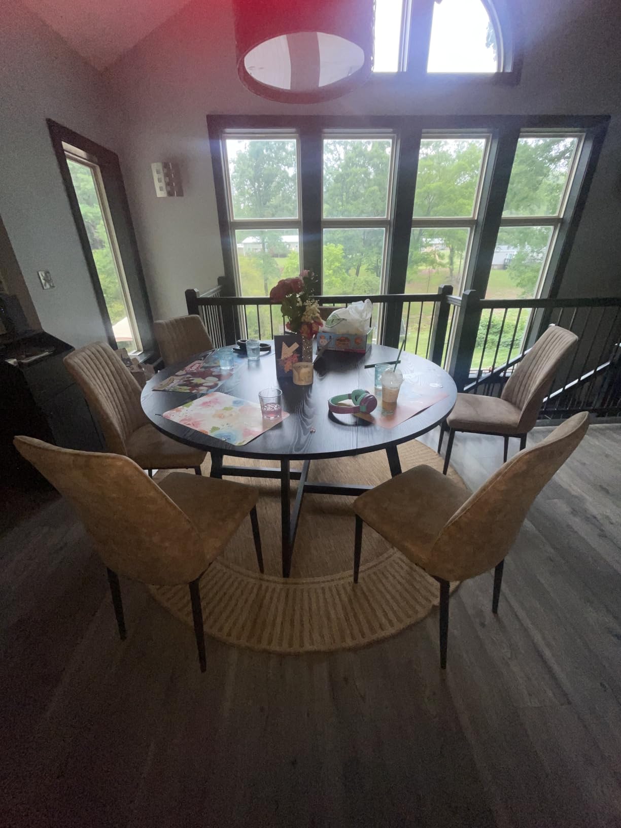 Large Round Dining Table for 6-8, Wooden Dinner Table with Heavy Duty Metal Pedestal Base, for Kitchen Living Room, Space Saving, 59 Inch, Brown customer photo 1