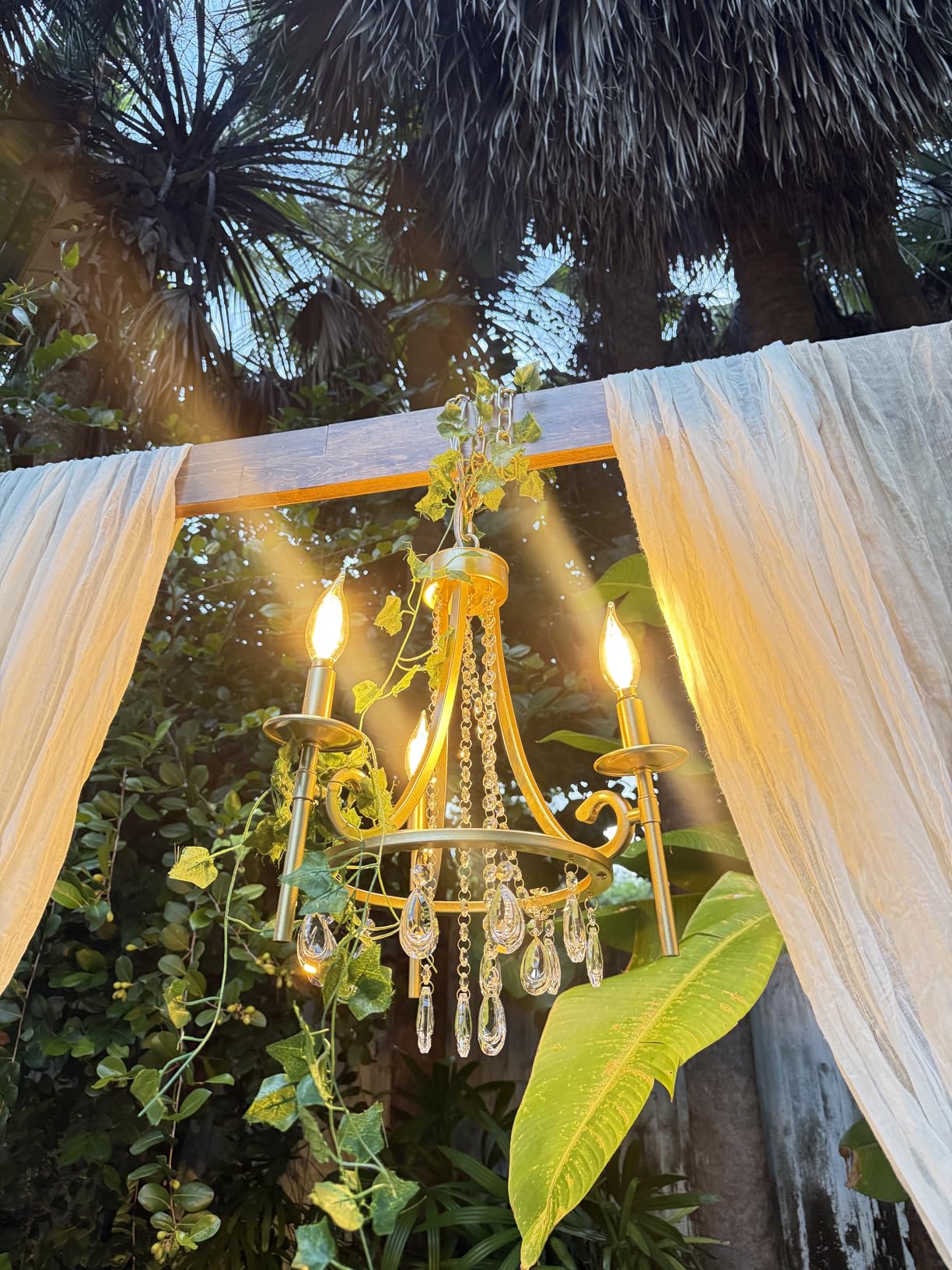 Small Crystal Chandelier, 3-Lights Modern Crystal Chandeliers for Dining Room, Wagon Wheel Gold Chandelier, Farmhouse Hanging Pendant Light Fixture for Bedroom Hallway Entryway Bar Kitchen Bathroom customer photo 1
